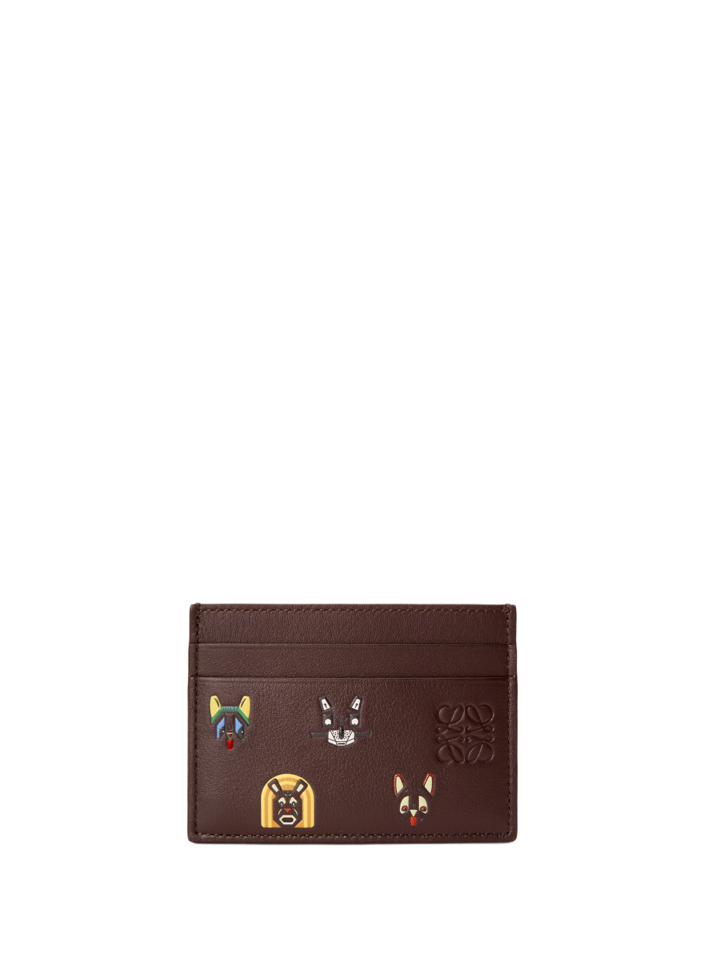 LOEWE x Louis Wain - Porte-cartes simple Cats en cuir de veau classique LOEWE Marron