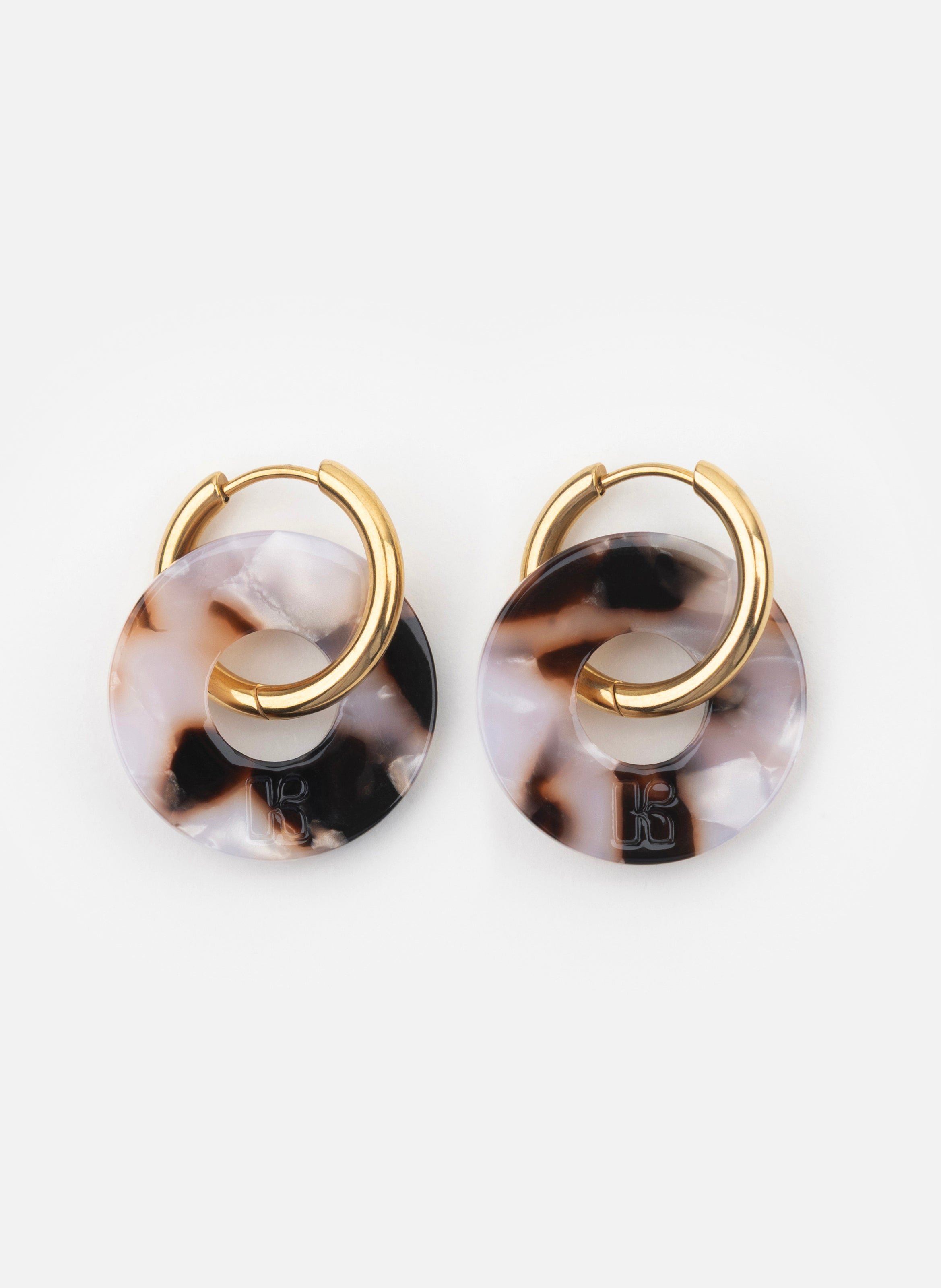 Boucles d'oreilles donuts avec anneaux en acier inoxydable doré KURAGE GINZA Marron