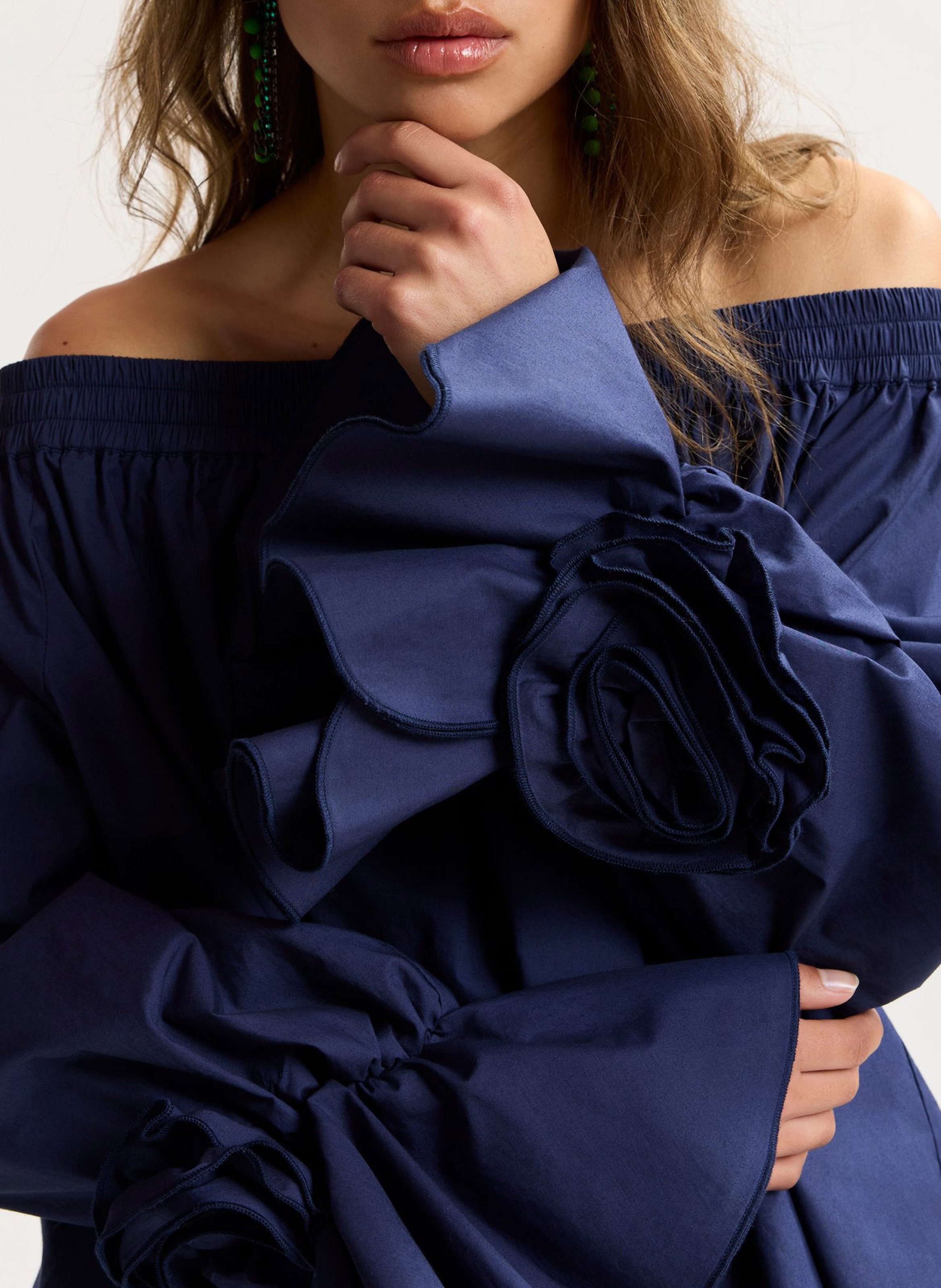 Top bardot ample à fleurs uni jofie ESSENTIEL ANTWERP Bleu