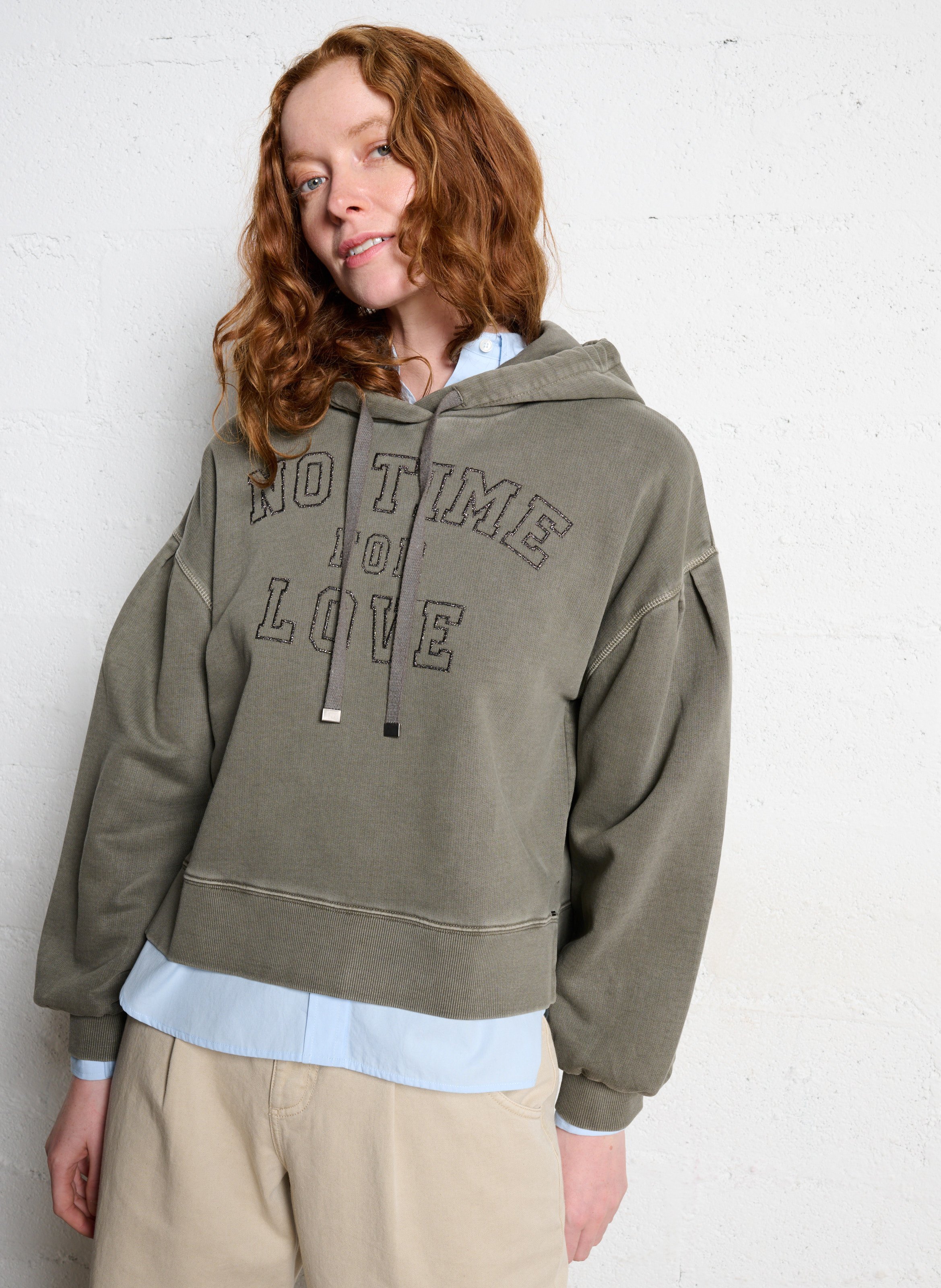 Sweat col rond en coton IKKS Kaki