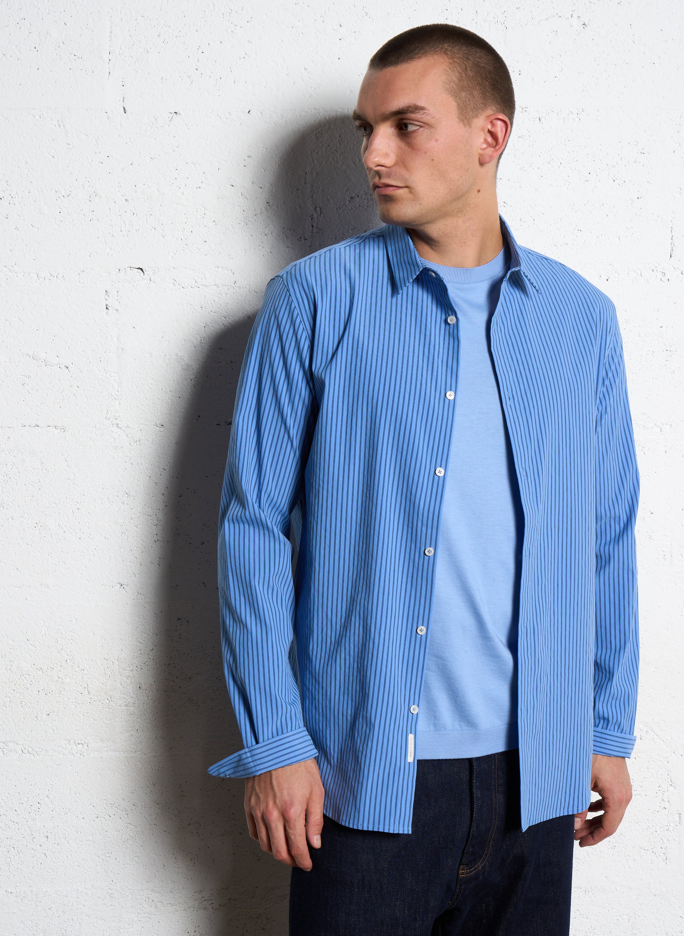 Chemise slim-fit col parisien à rayures IKKS Bleu