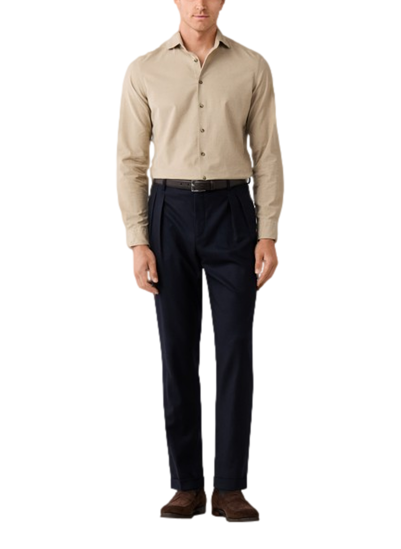 Gerade geschnittenes Hemd mit klassischem Kragen aus Baumwolle | Beige HACKETT Herren