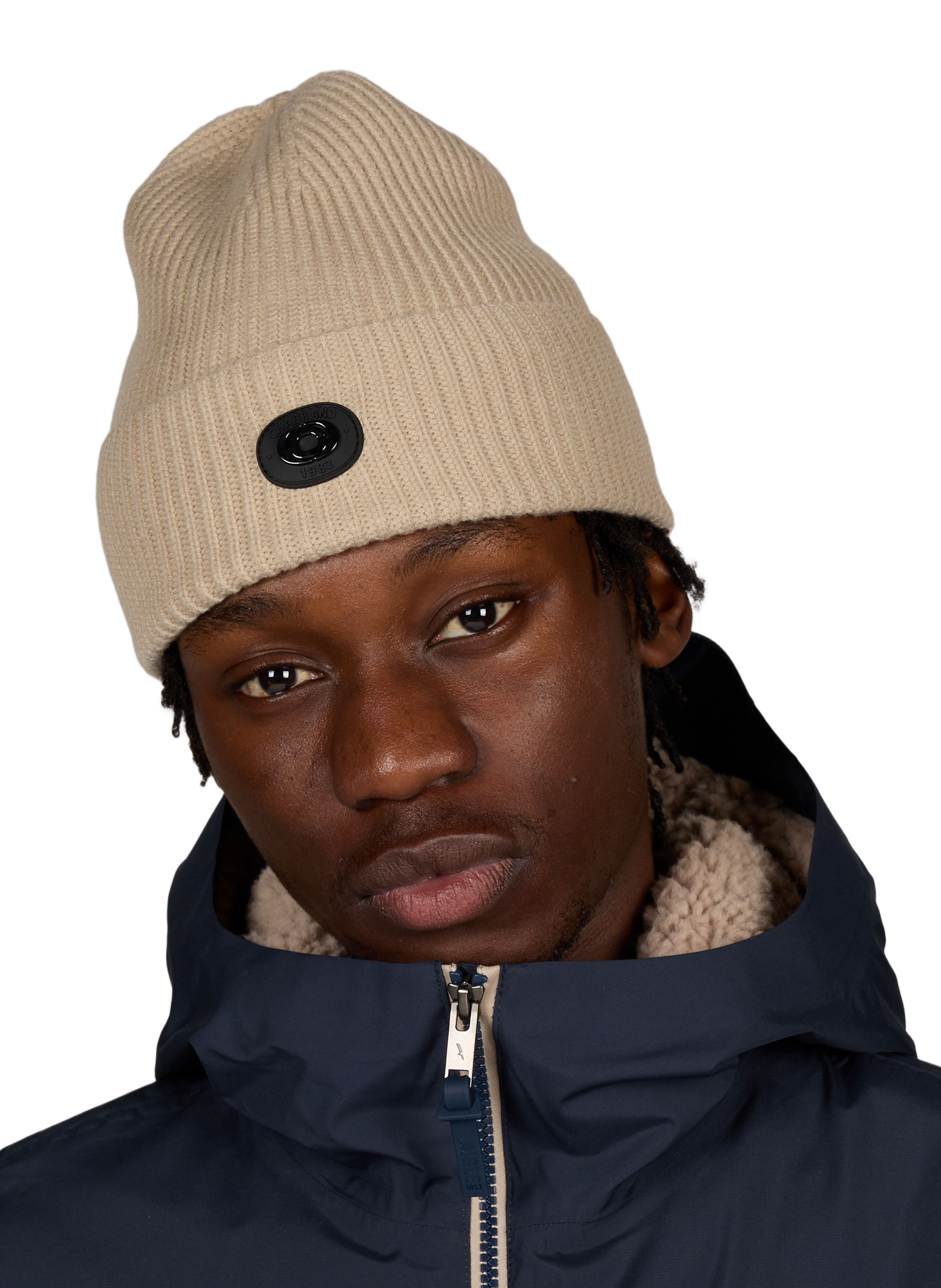 Ribbed knit turn-up beanie CHABRAND Beige