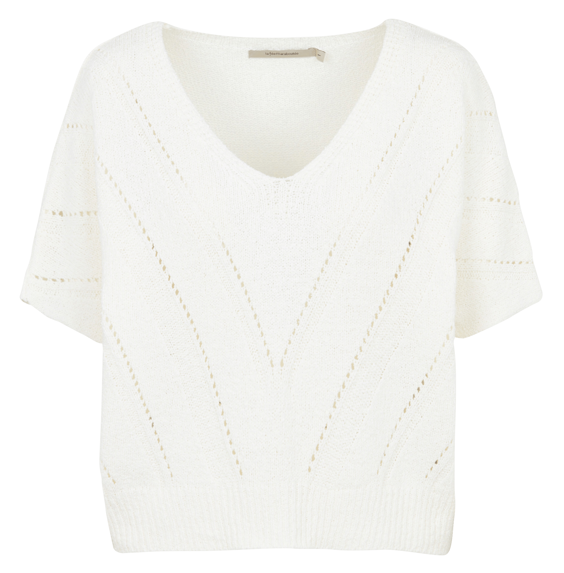 Oversized trui met V-hals van een katoenmix met gerecycled katoen LA FEE MARABOUTEE Wit