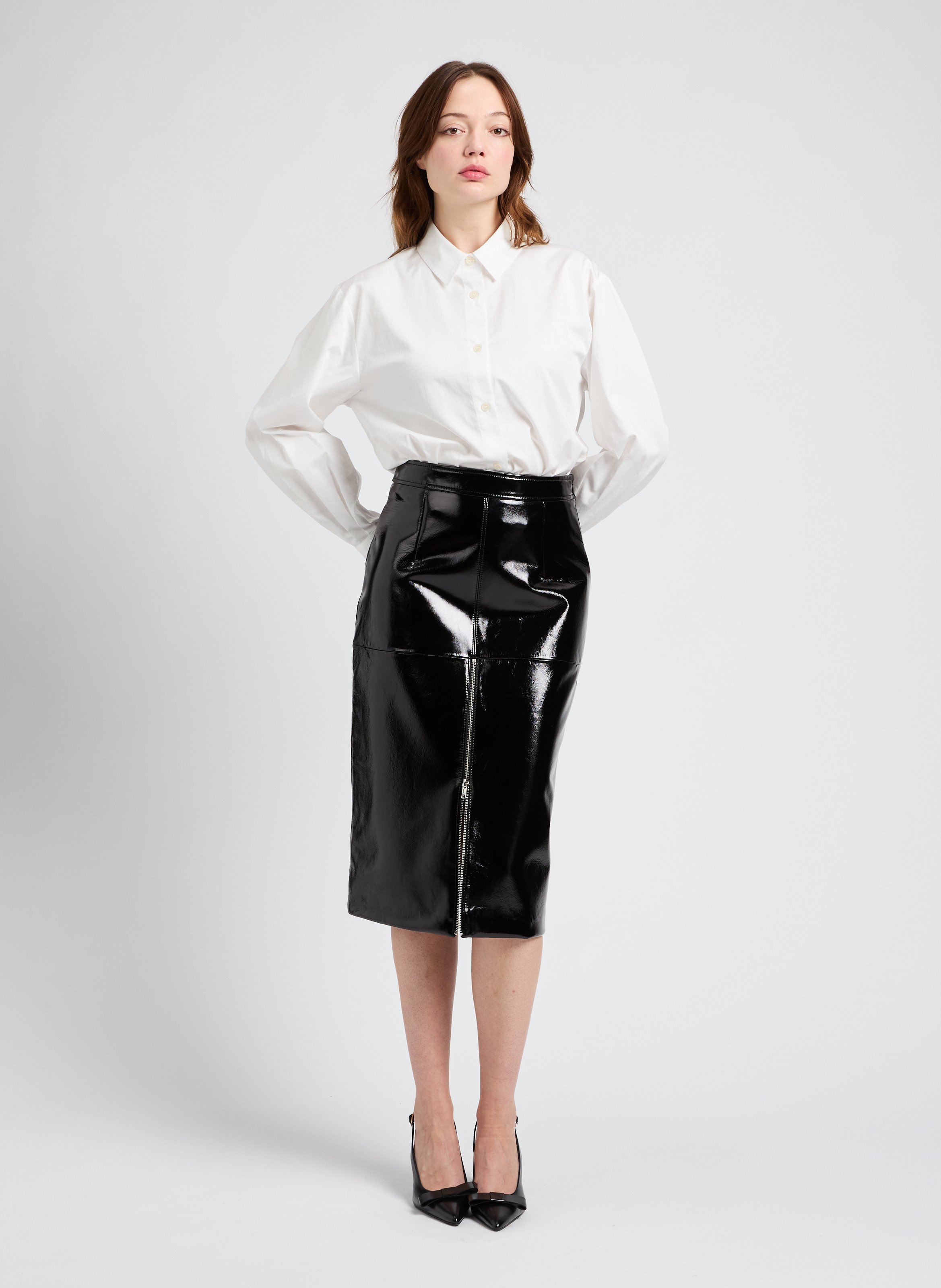 VINIA leather midi skirt SAISON 1865 Black