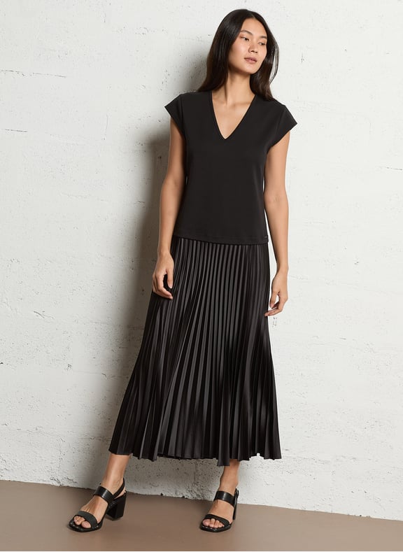 Robe bi-matière devant dos plissée Noir by IKKS IKKS Robe bi-matière devant dos plissée Noir