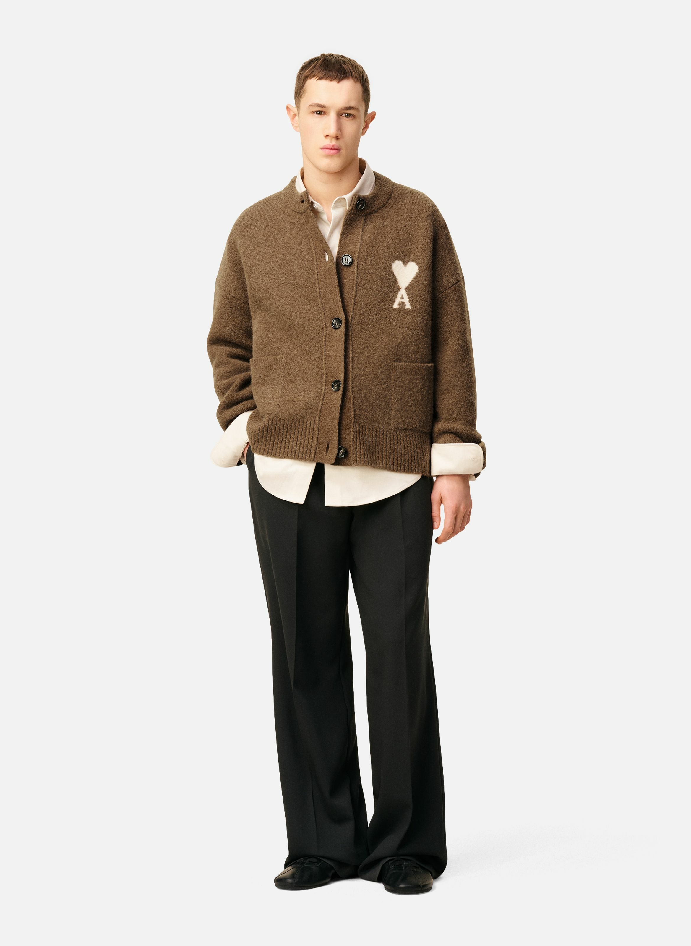 Cardigan ami de coeur en alpaga unisexe AMI PARIS Marron