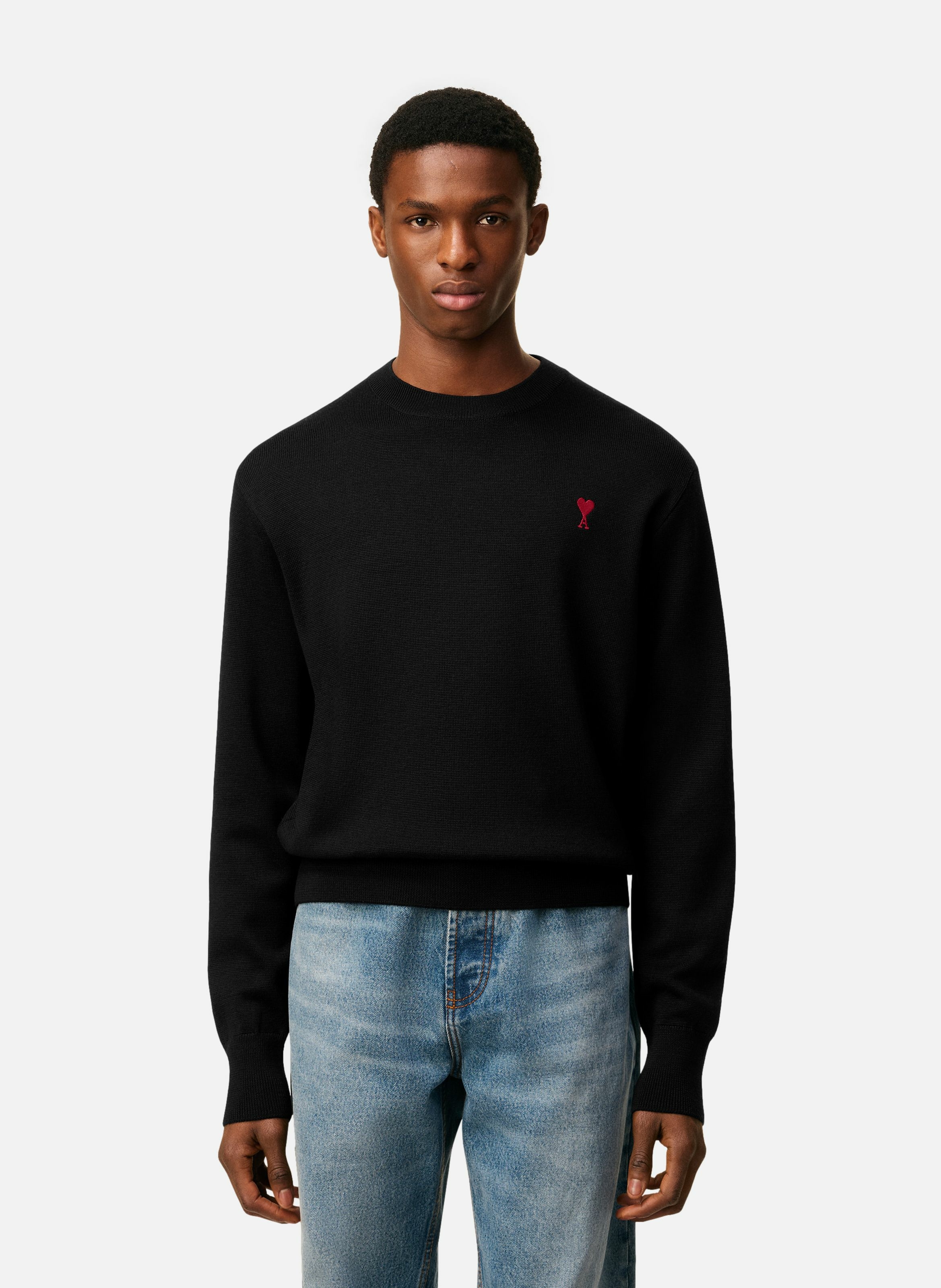 AMI PARIS Pull col rond ami de coeur en laine Noir