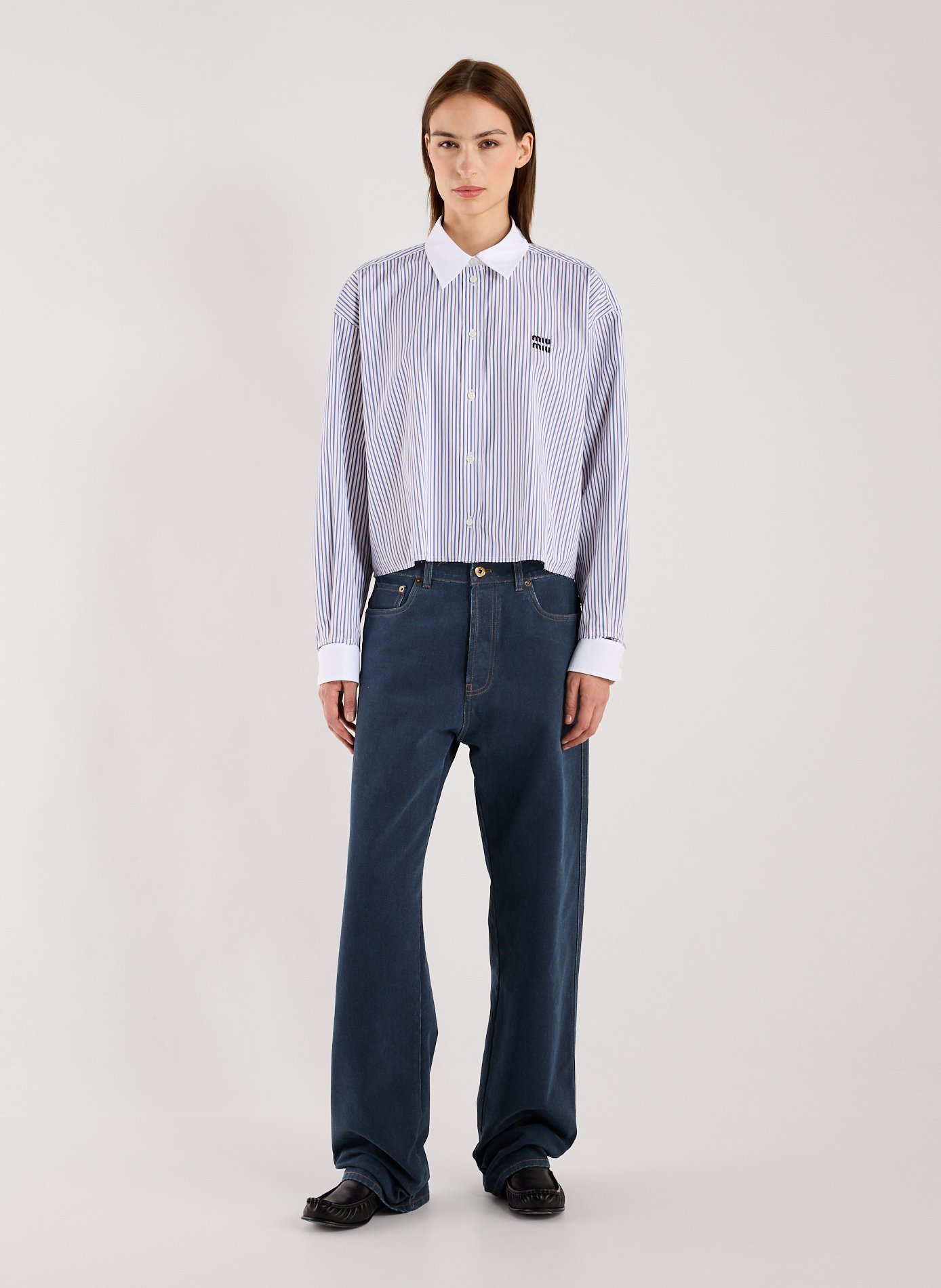 Cropped cotton shirt MIU MIU Multicolour