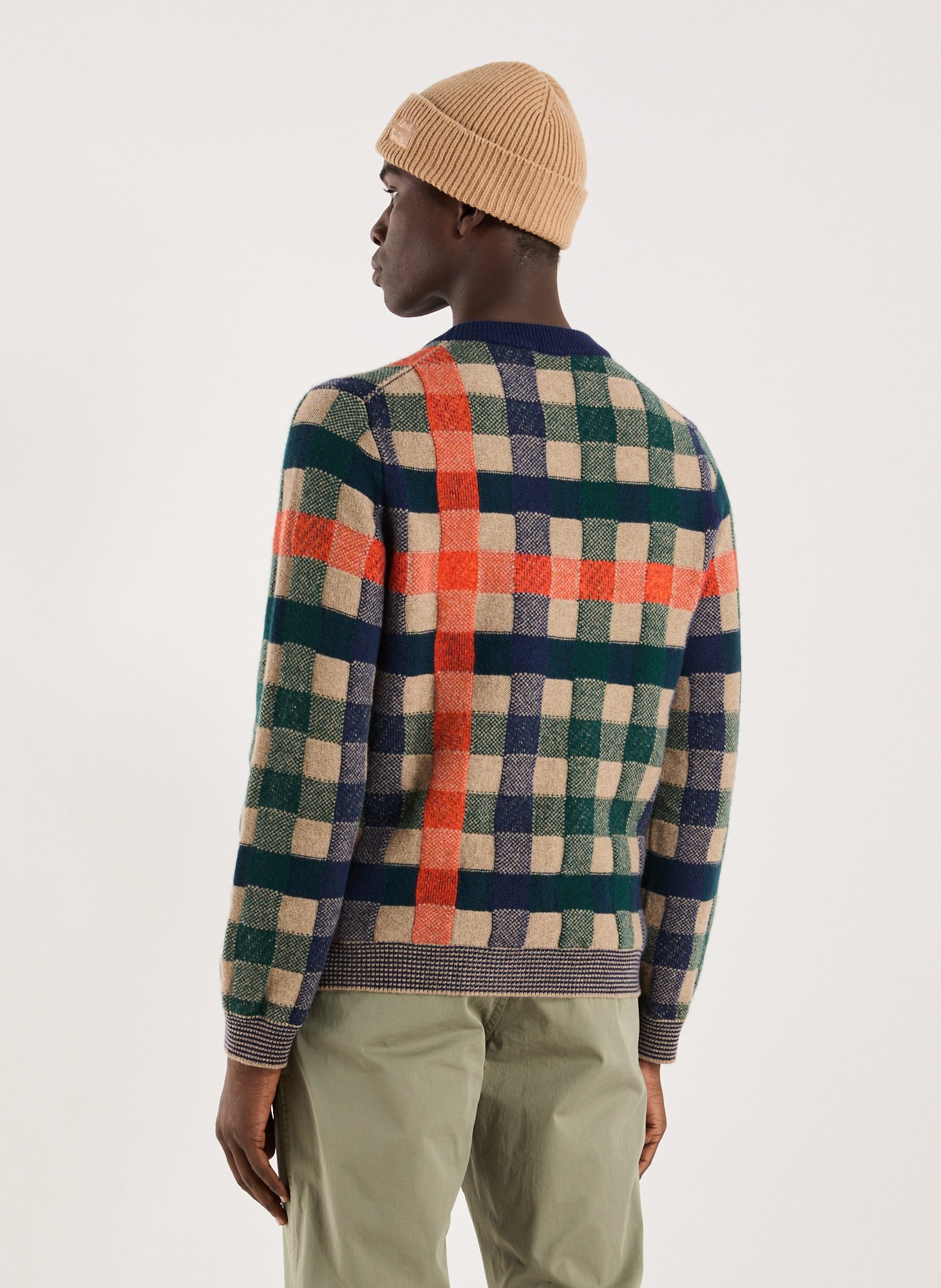 Pull col rond à carreaux en laine PAUL SMITH Marron