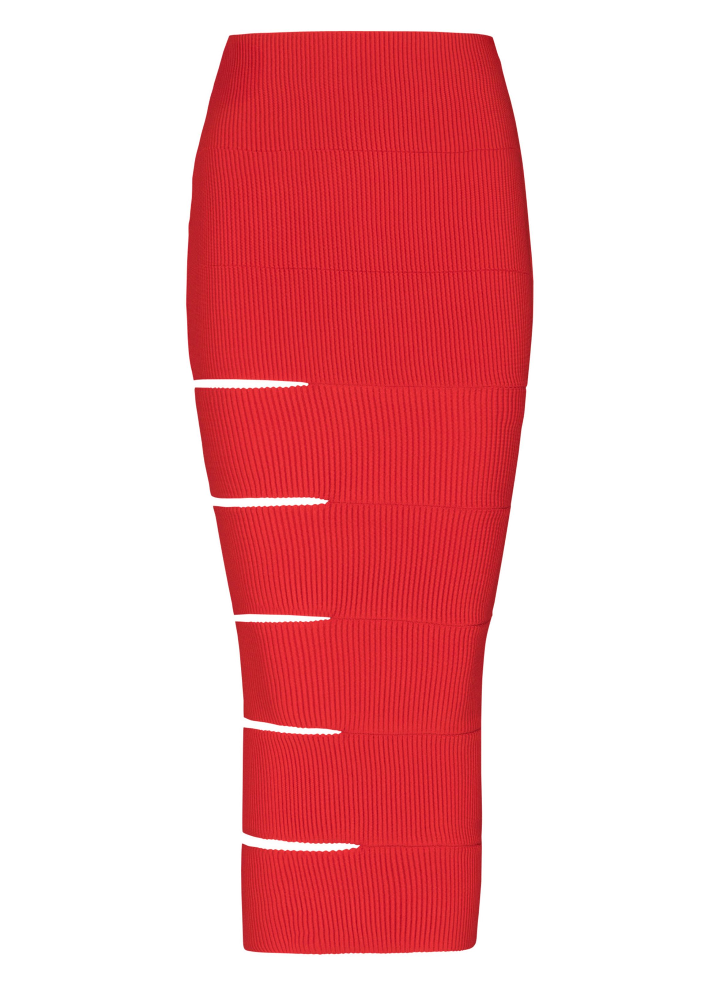 Jupe longue en maille découpée BALMAIN Rouge
