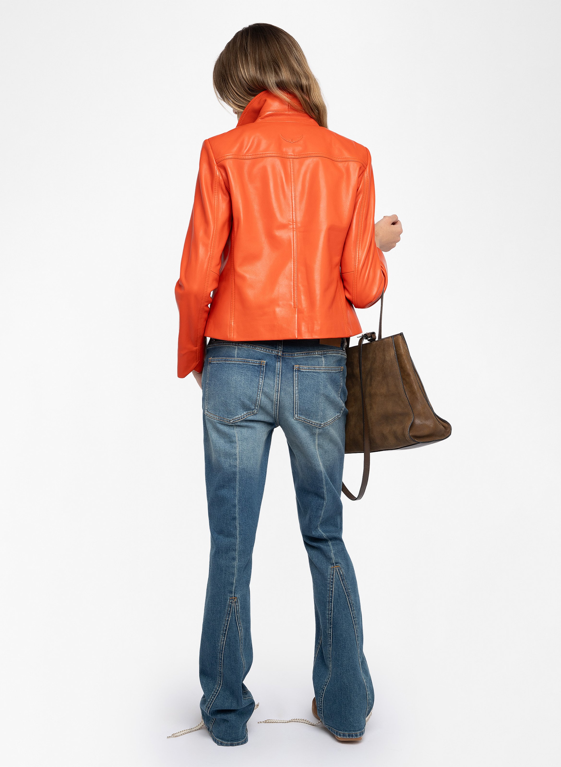 Blouson droit en cuir liam ZADIG&VOLTAIRE Orange