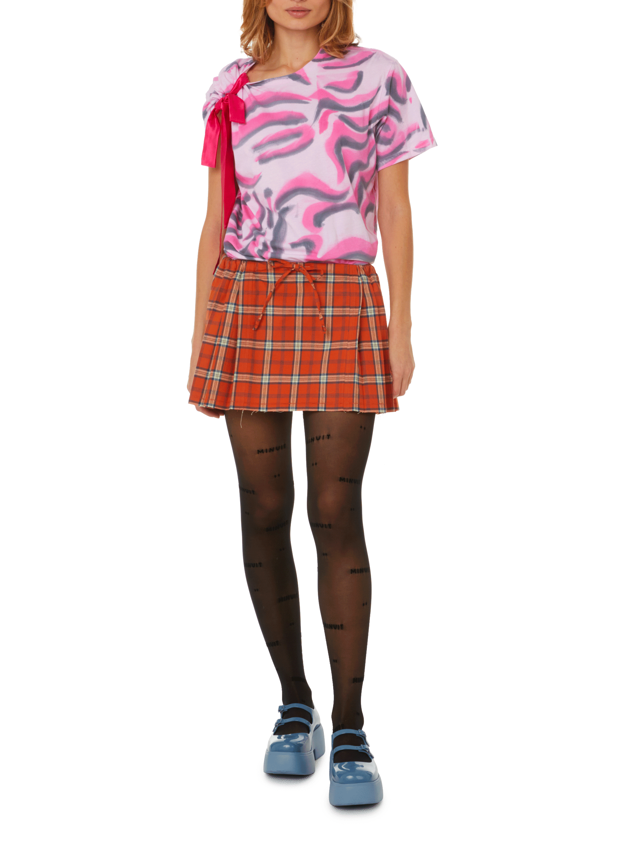 T-shirt imprimé avec noeud en coton organique COLLINA STRADA Rose