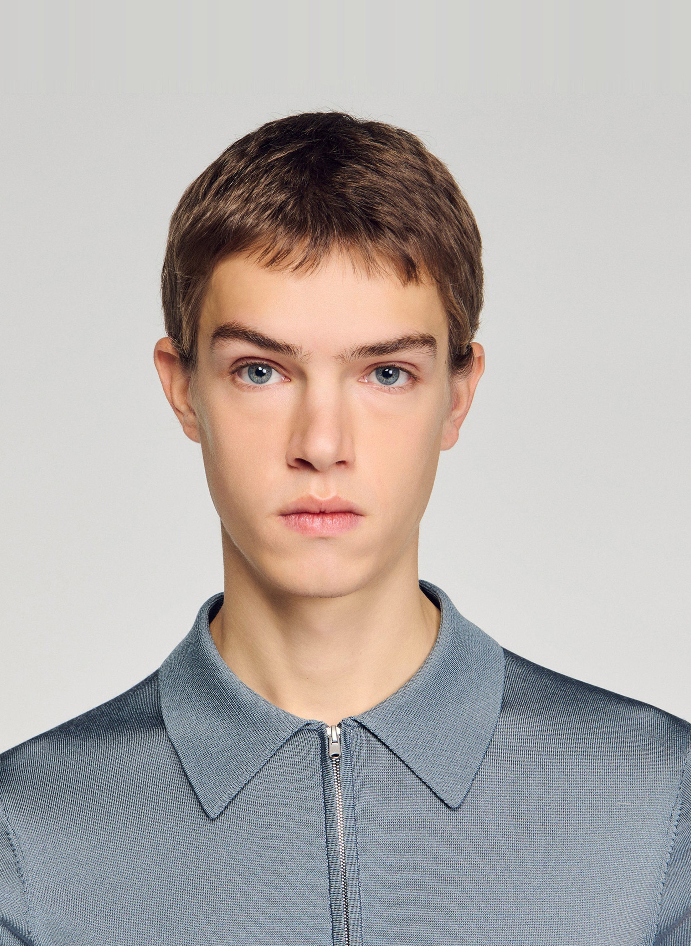 T-shirt manches courtes à col polo zippé SANDRO Gris