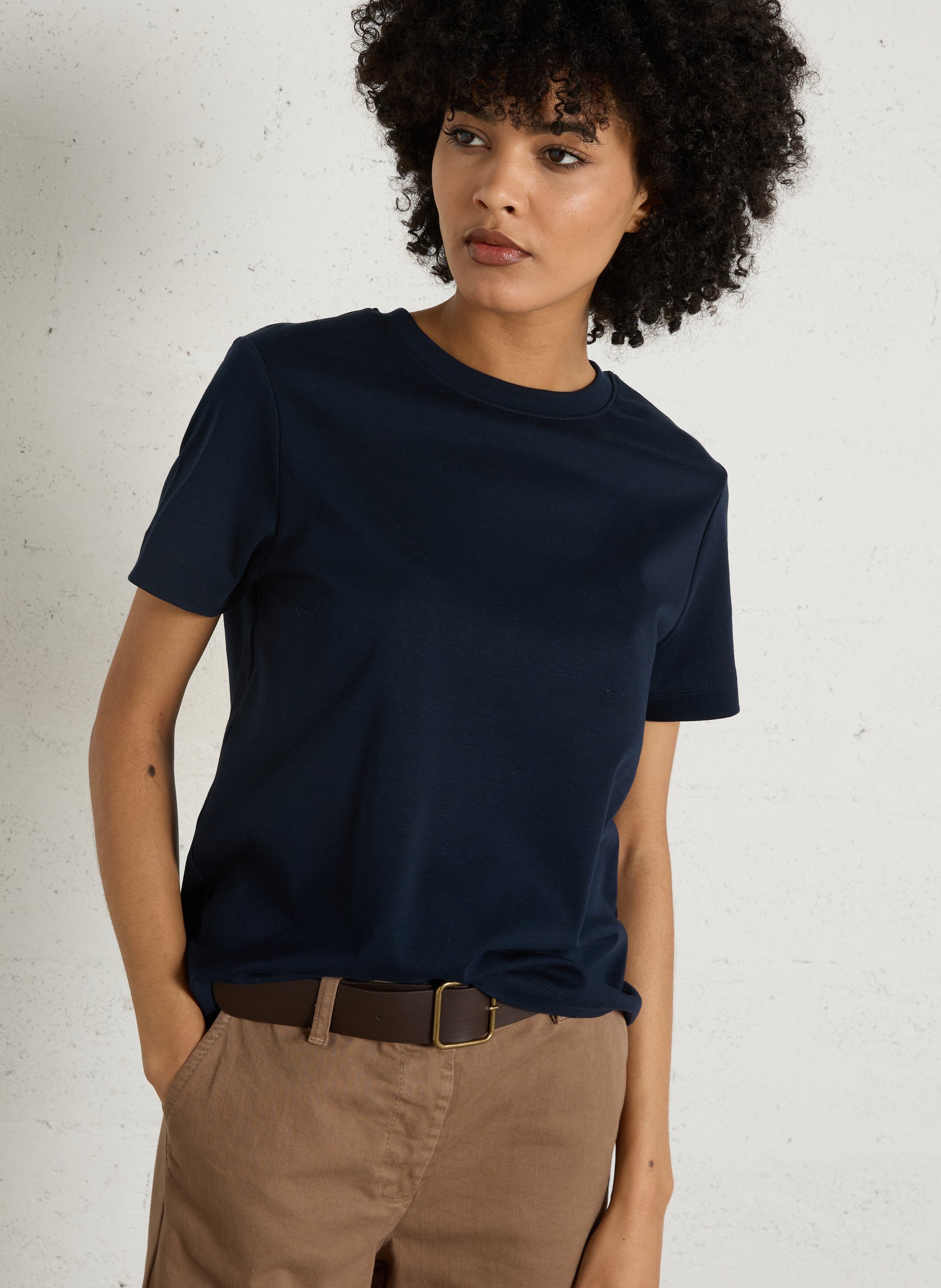 Tee-shirt droit col rond en coton leni MAISON 123 Bleu