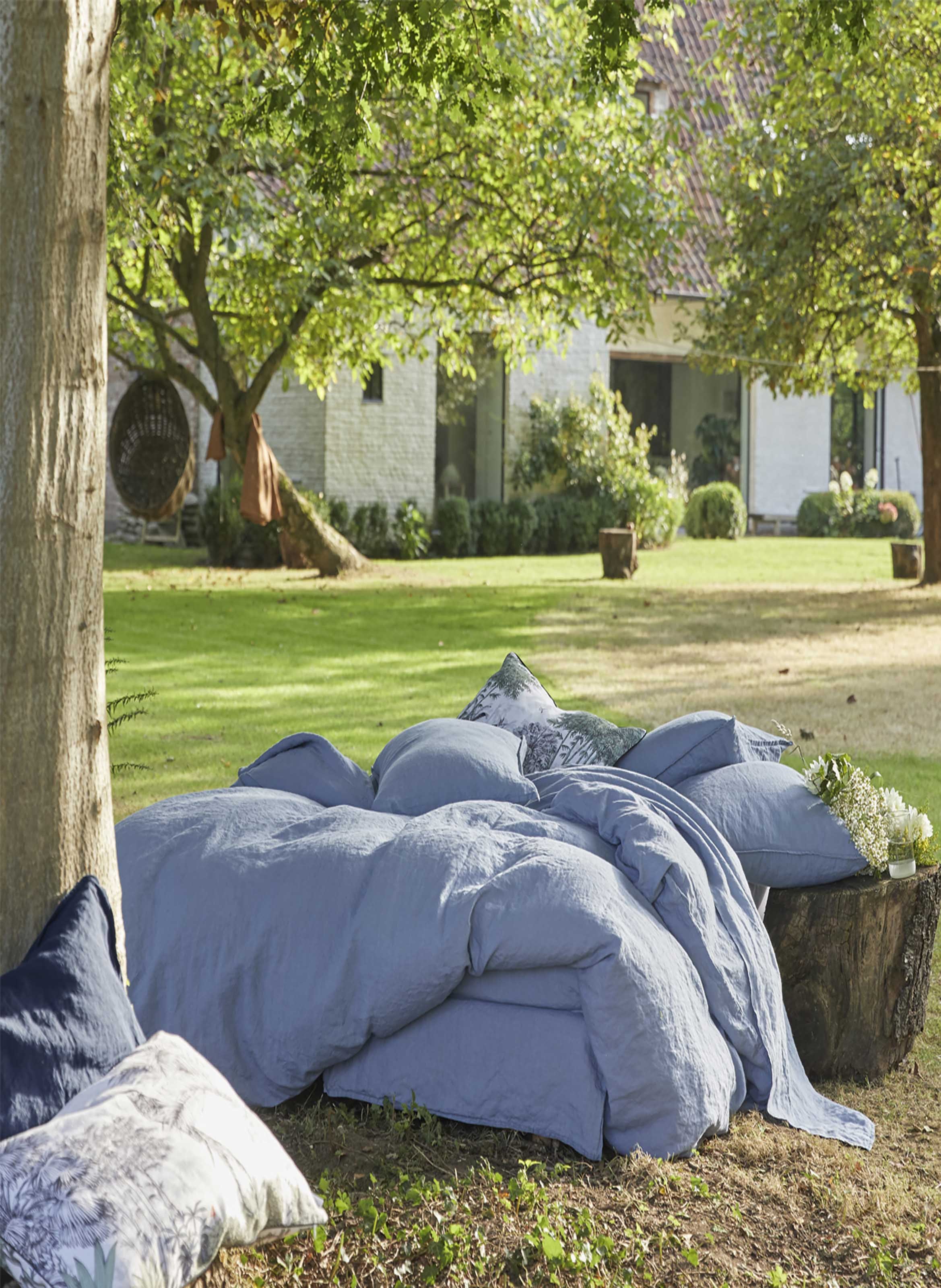 Drap plat uni en lin lavé, nouvelle vague ALEXANDRE TURPAULT Bleu