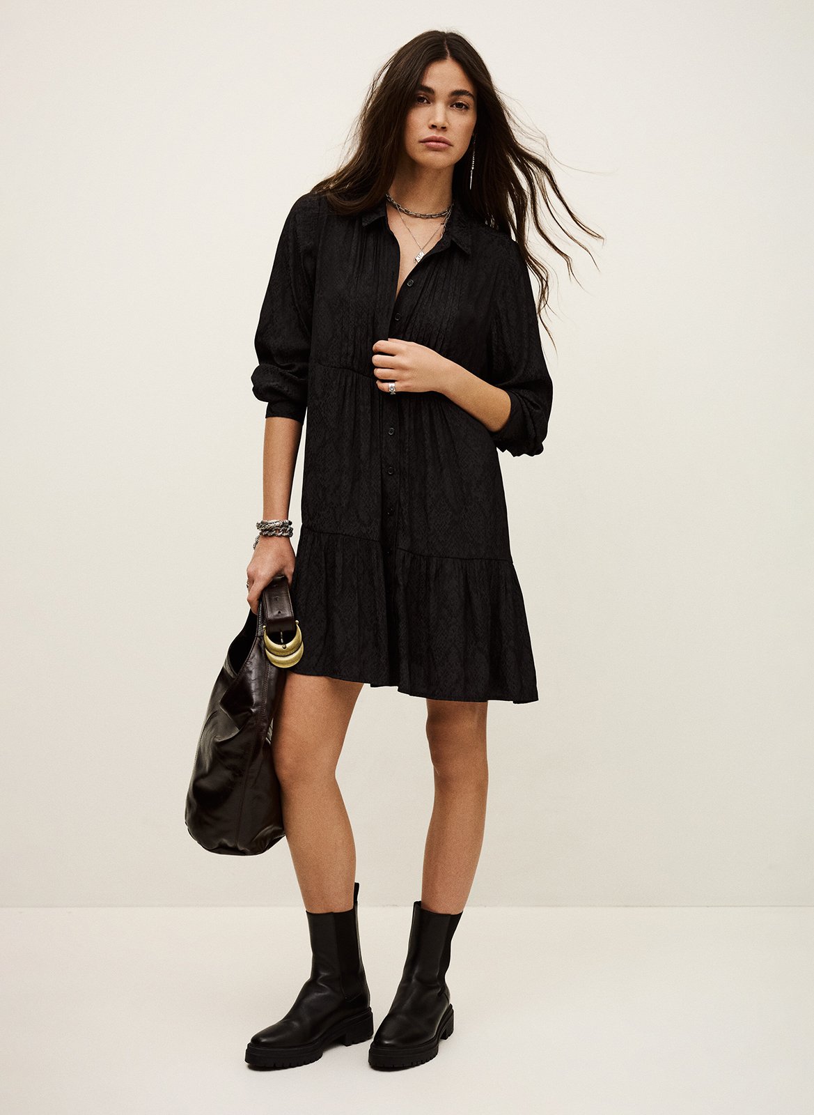 Robe courte col classique imprimée rosyna BA&SH Noir