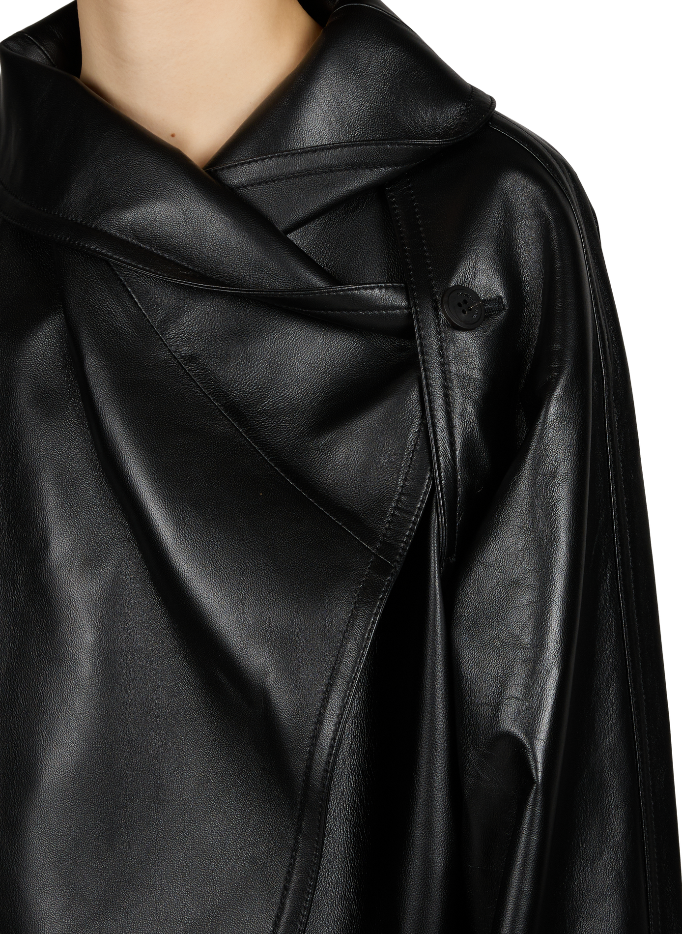 Oversized leather cross-over collar jacket LE 17 SEPTEMBRE Black