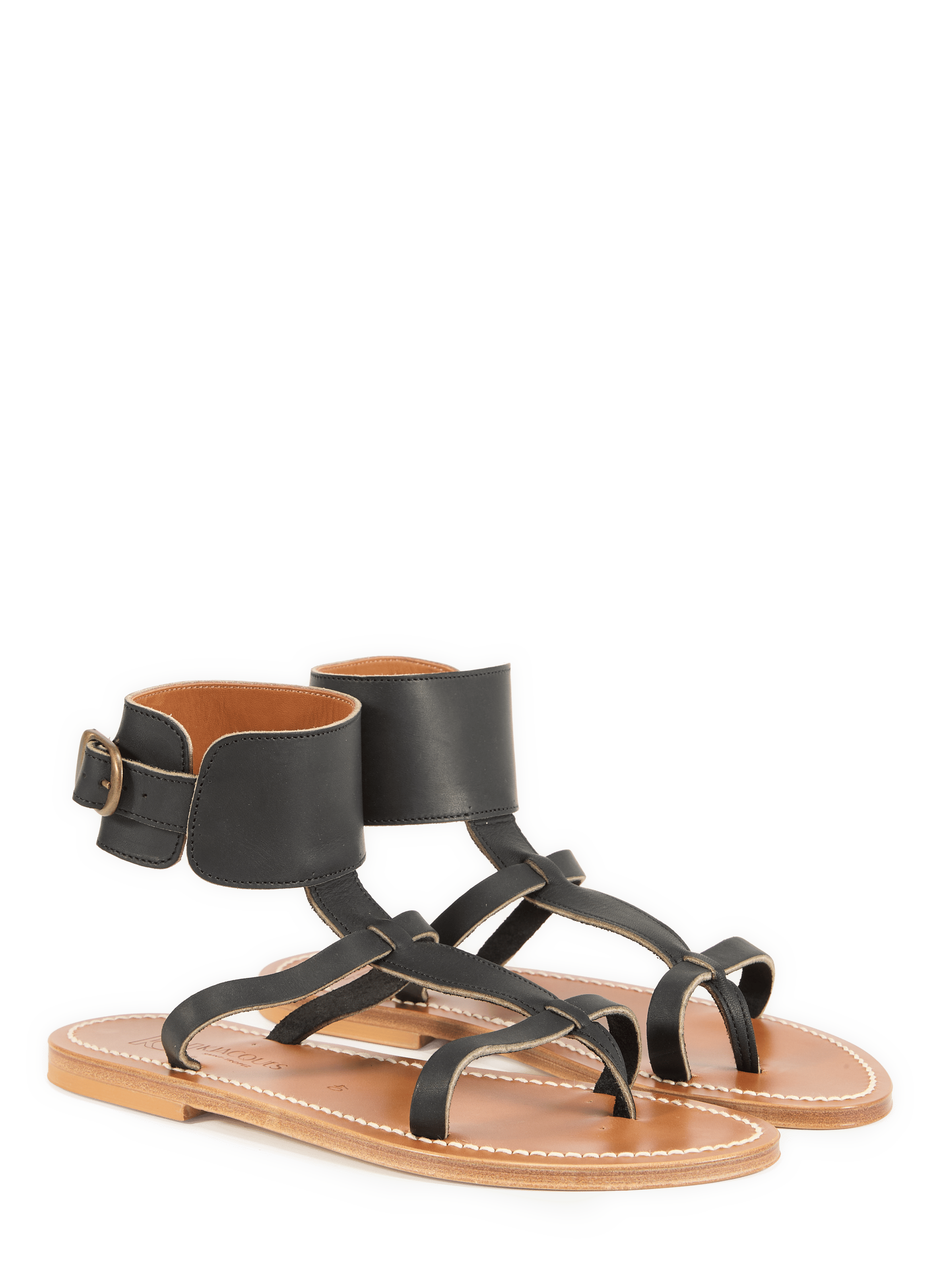 Flat leather sandals by Caravelle K. JACQUES Black