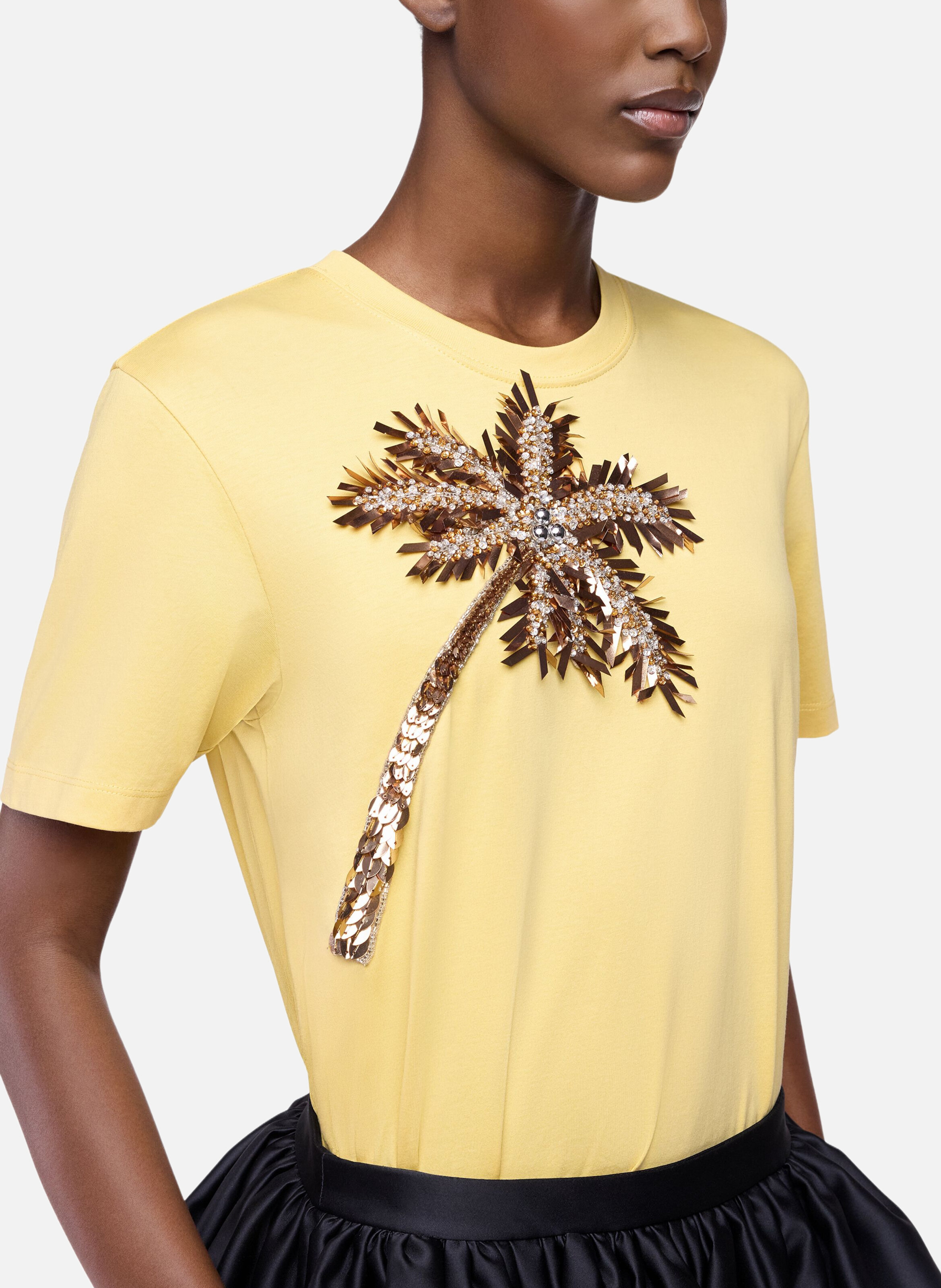 T-shirt en coton avec broderie en forme de palmier RABANNE Jaune