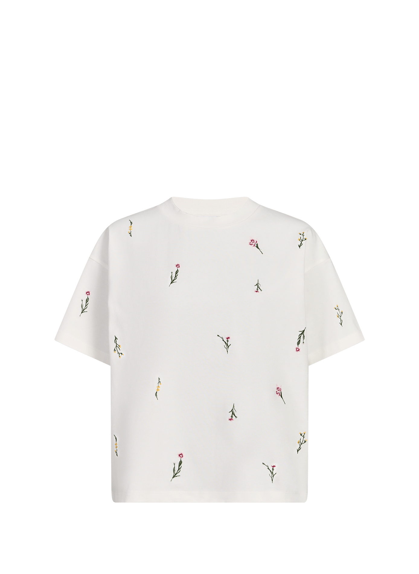 T-shirt broderies fleurs en coton VILA Blanc