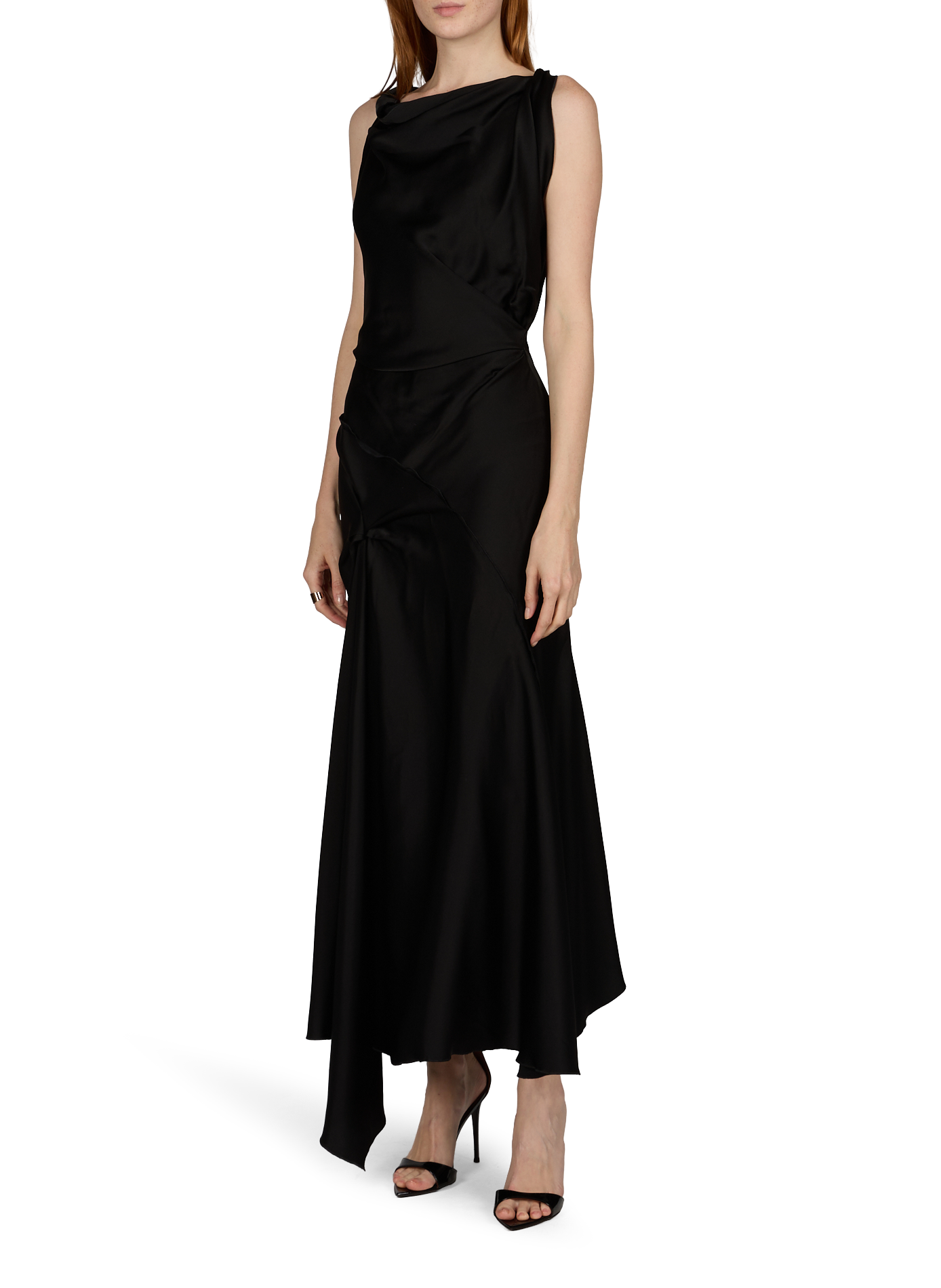 Robe midi drapée et satinée VICTORIA BECKHAM Noir