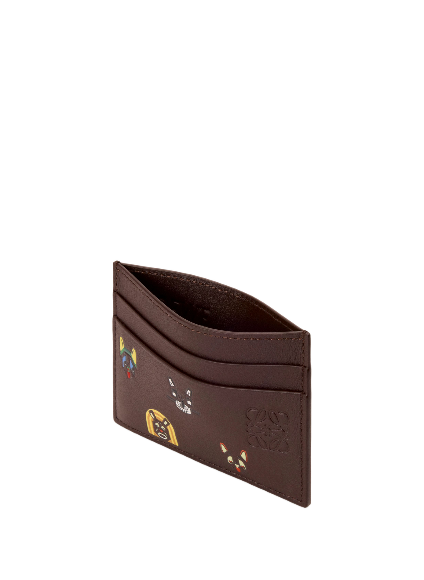 LOEWE x Louis Wain - Porte-cartes simple Cats en cuir de veau classique LOEWE Marron