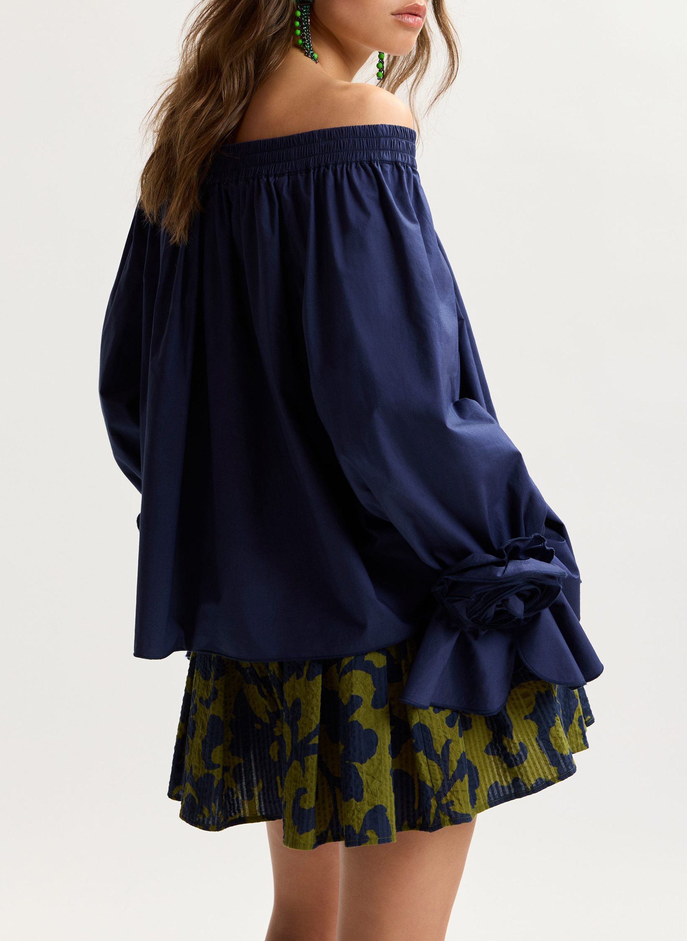 Top bardot ample à fleurs uni jofie ESSENTIEL ANTWERP Bleu