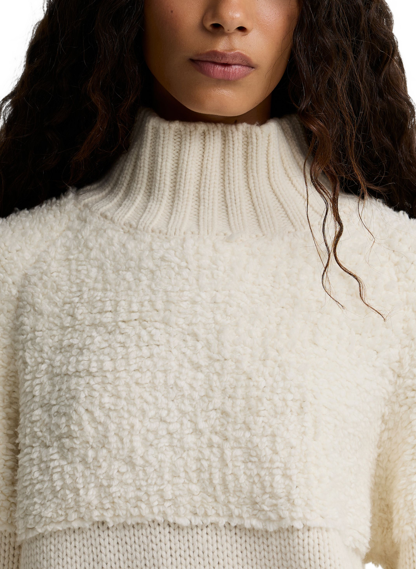 Straight cut high-neck bi-material sweater BARBOUR Beige