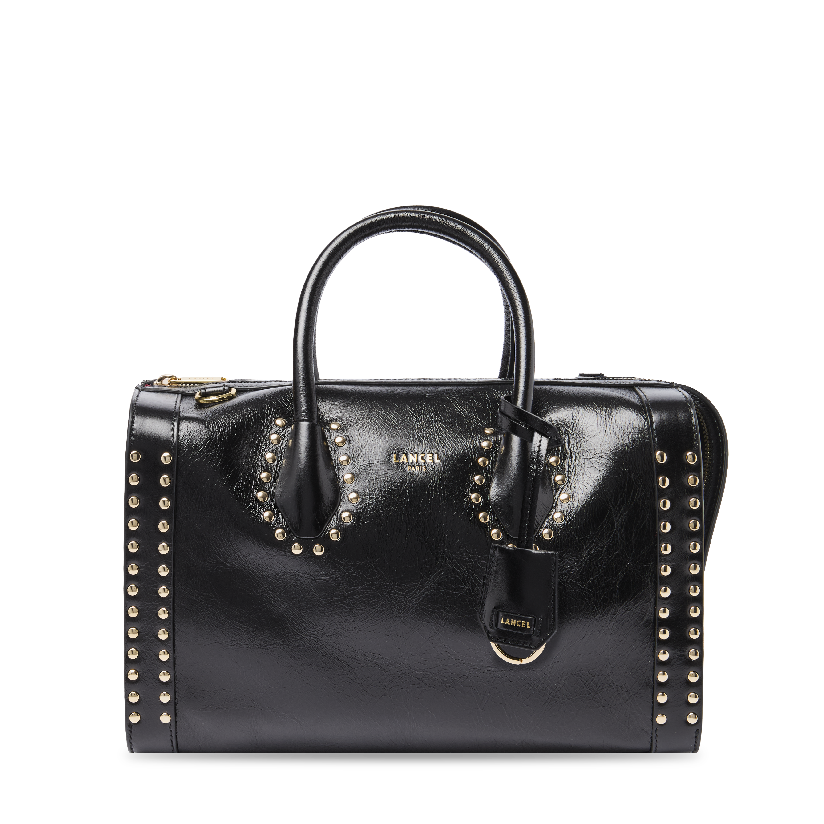 Bowlingtas lancel m - vintage volnerfleer met studs, 30 x 18 x 15 cm. LANCEL Zwart