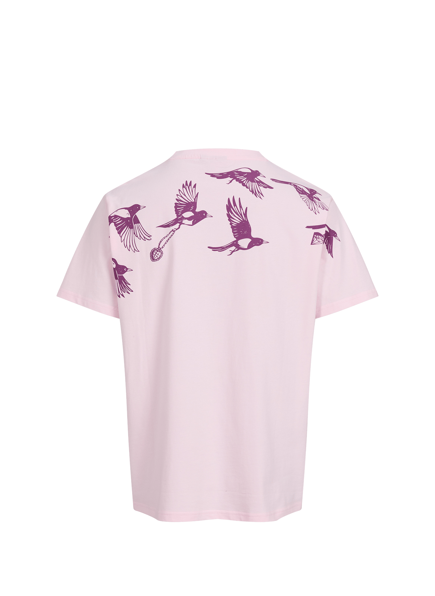 Plain round-neck T-shirt with screen-printed design JACKER. Pink