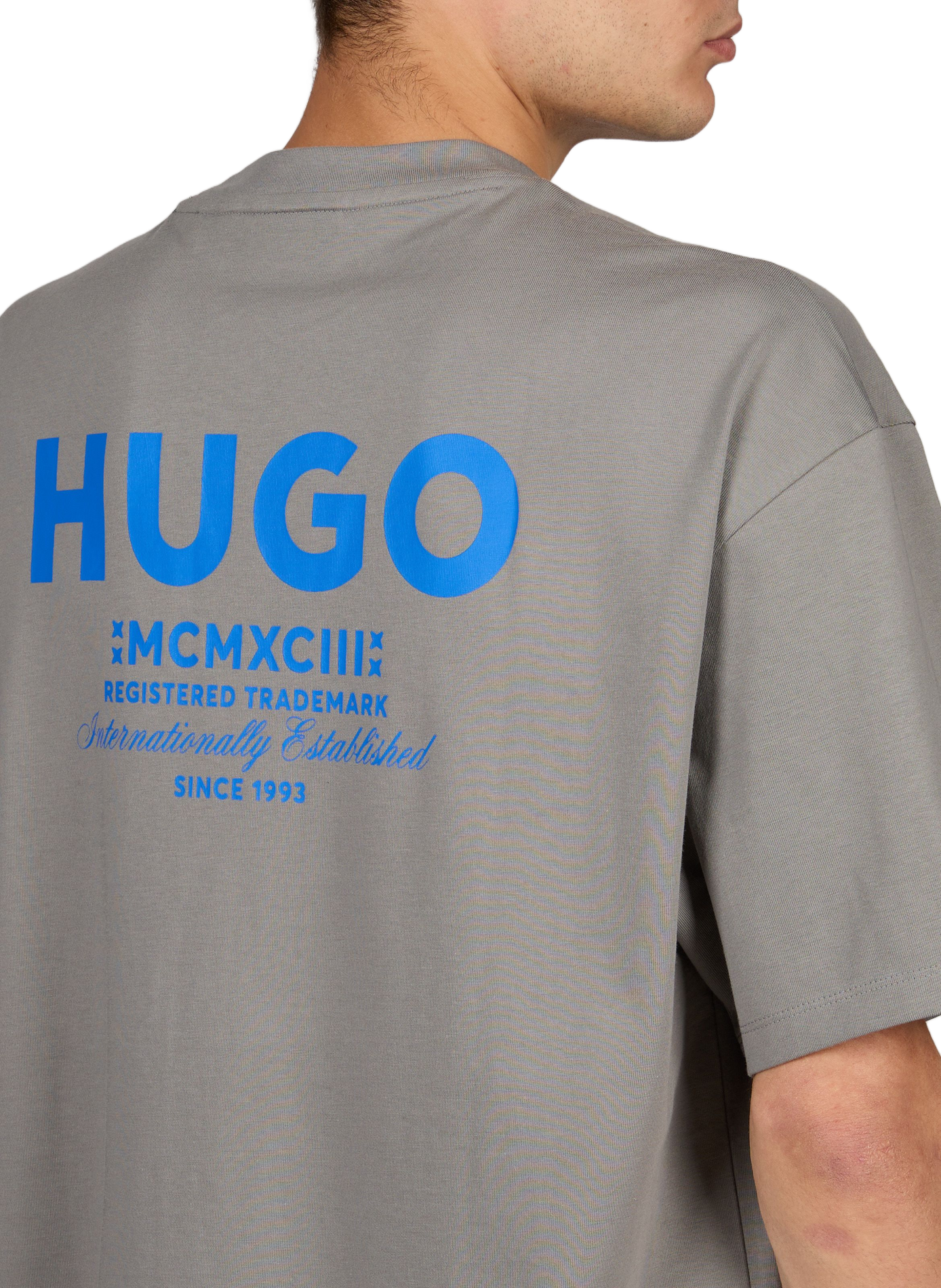 Kurzarm T-Shirt mit Baumwolldruck HUGO BLUE Grau