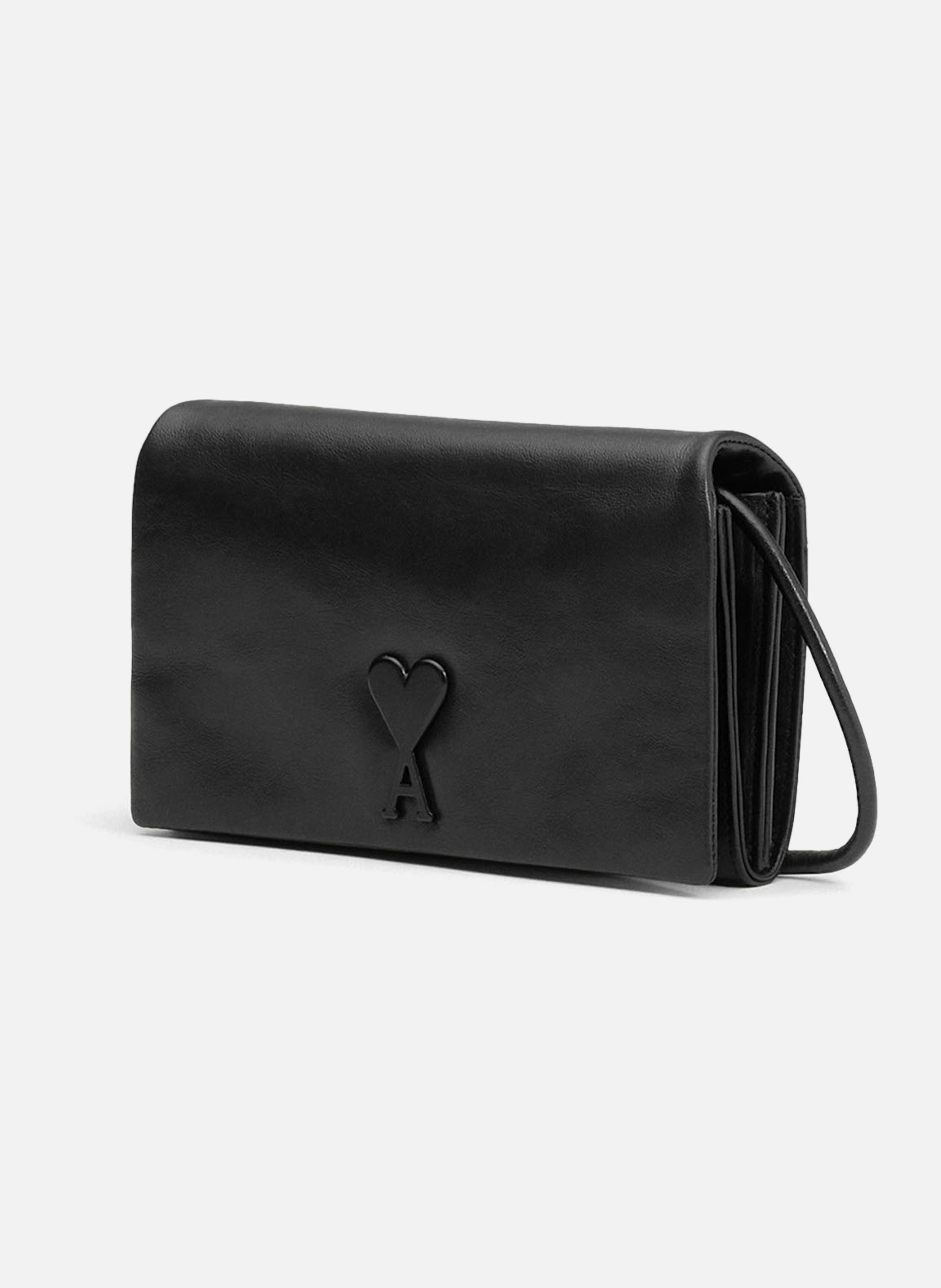 Portefeuille a bandoulière voulez-vous unisexe en cuir de vachette AMI PARIS Noir