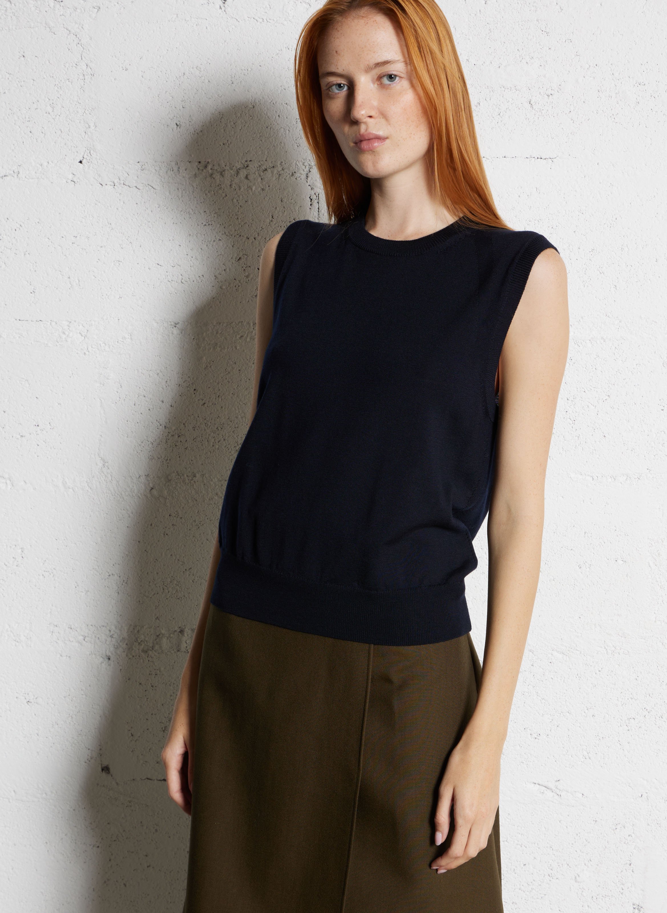 Pull sans manches col rond en laine mérinos fargo SOEUR Bleu