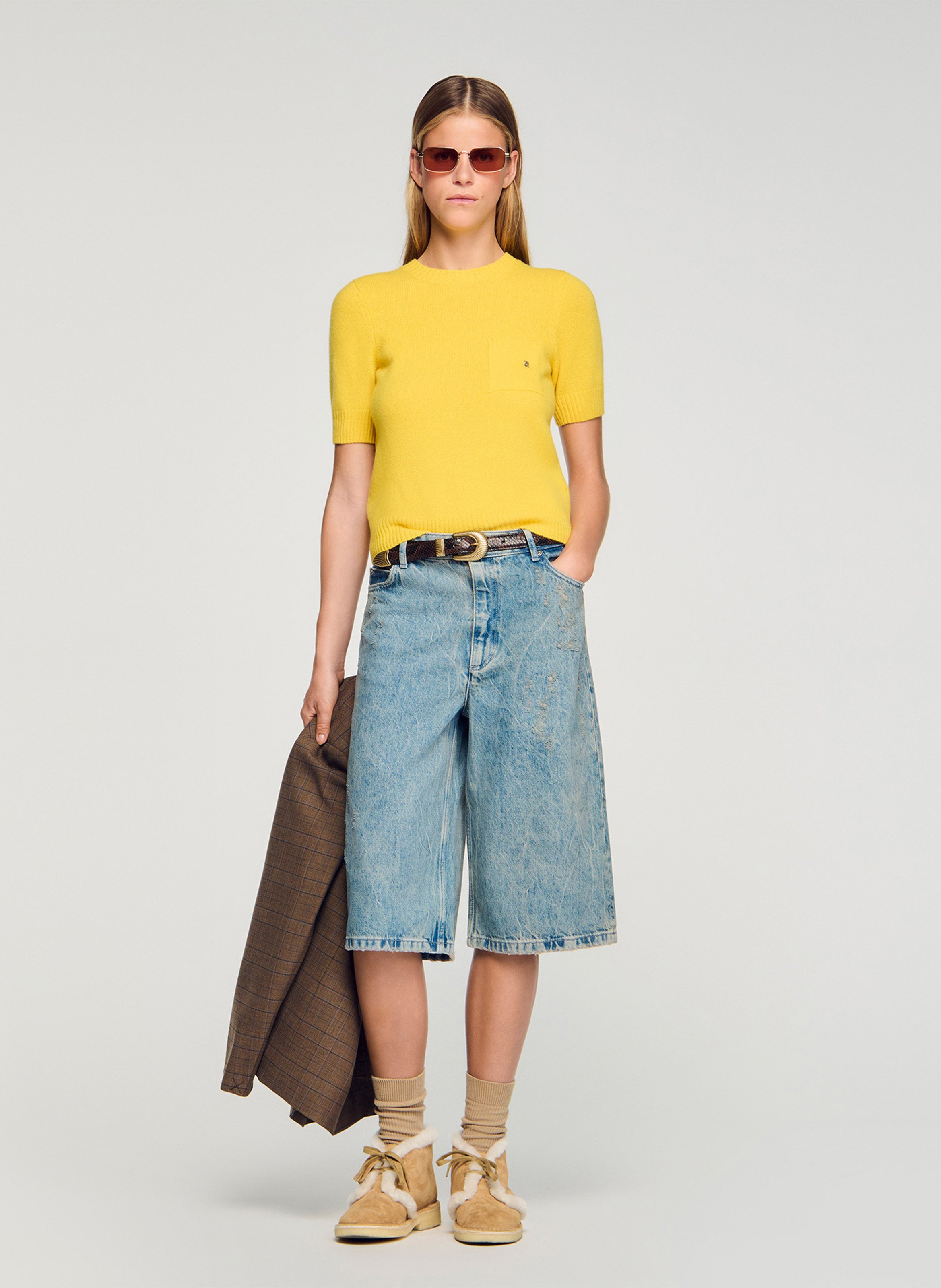 Pull col rond en laine SANDRO Jaune