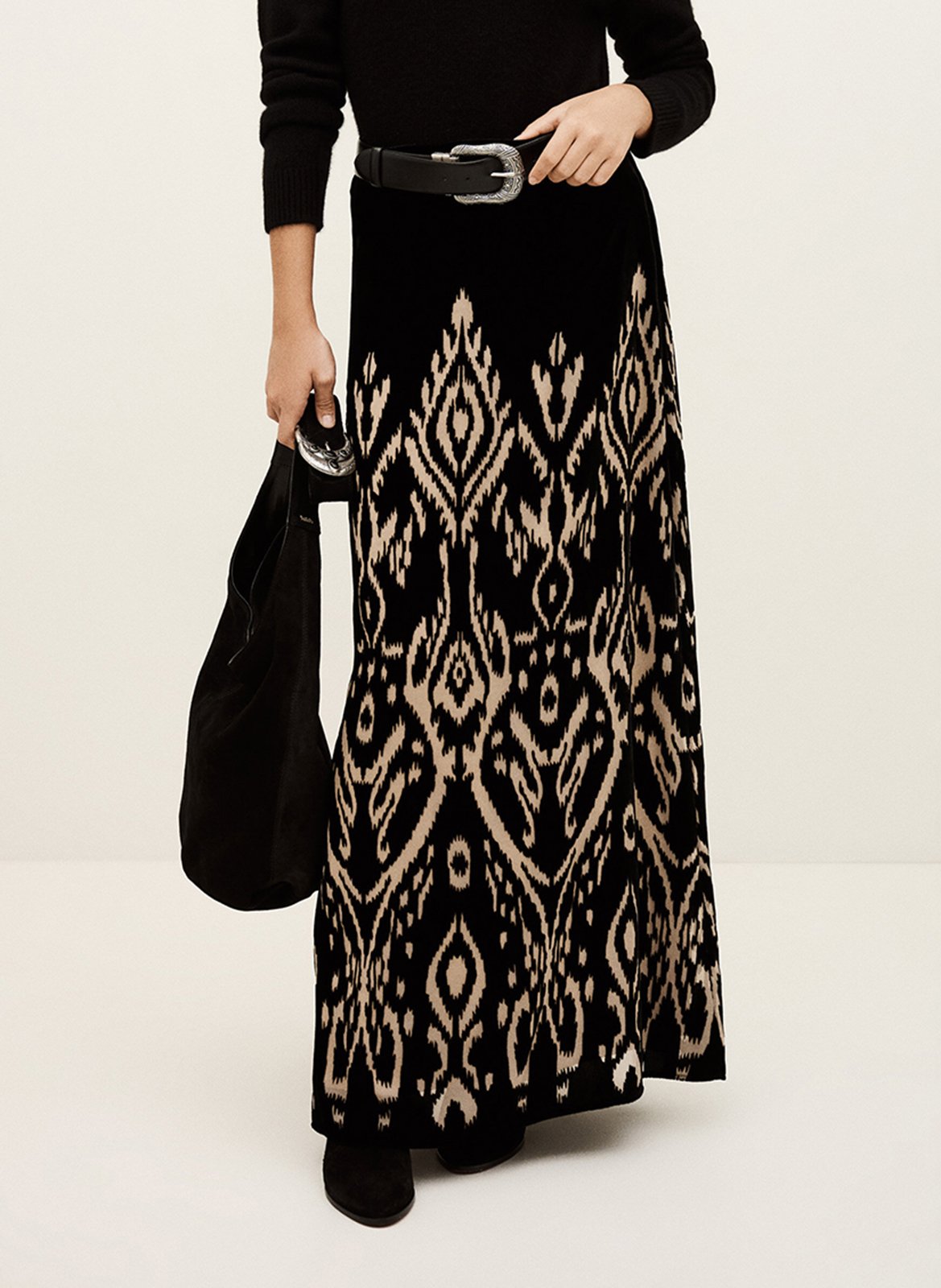 Jupe longue ample imprimée alpha BA&SH Noir
