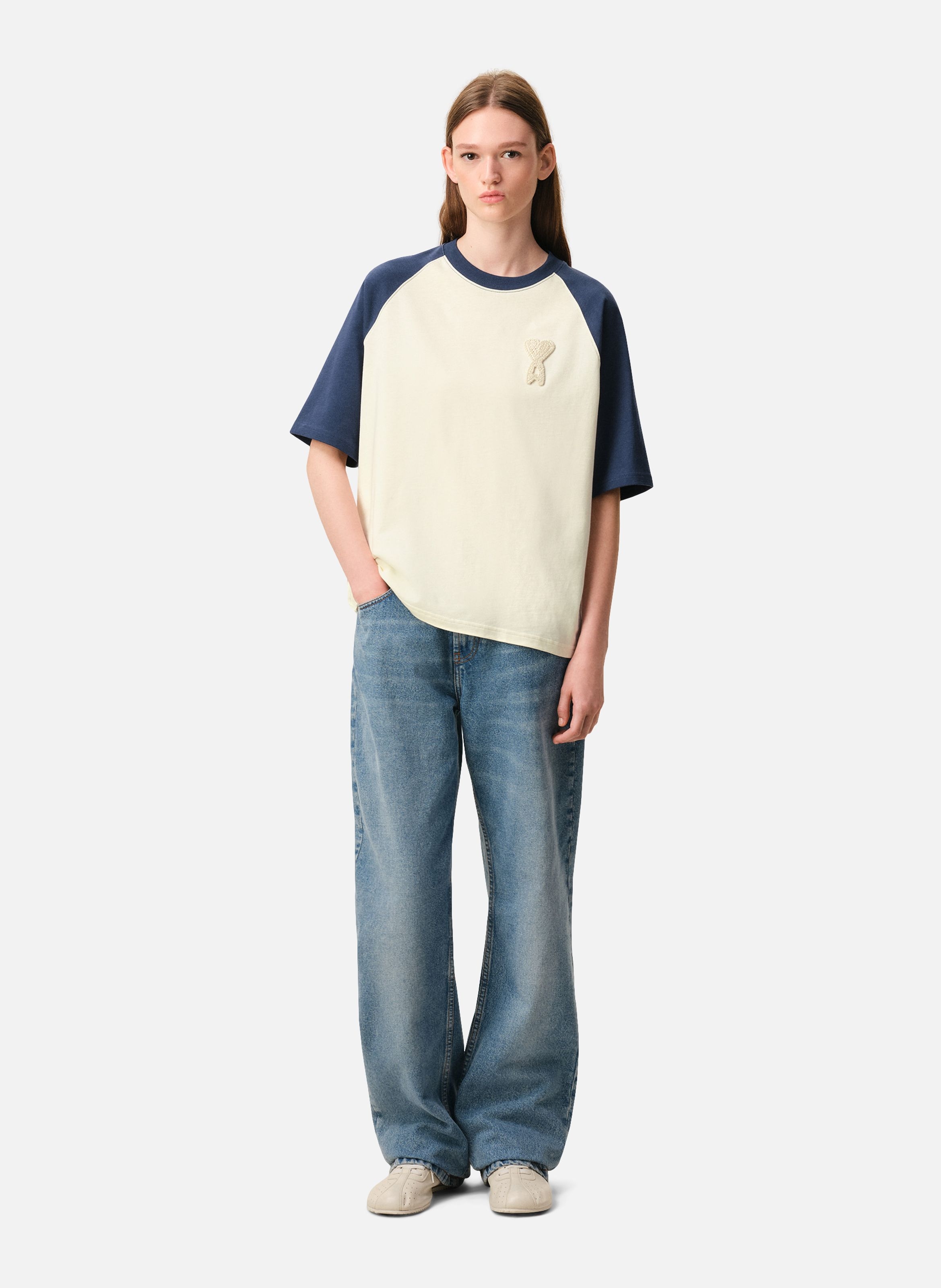 T-shirt ami de coeur en crochet unisexe en coton AMI PARIS Bleu