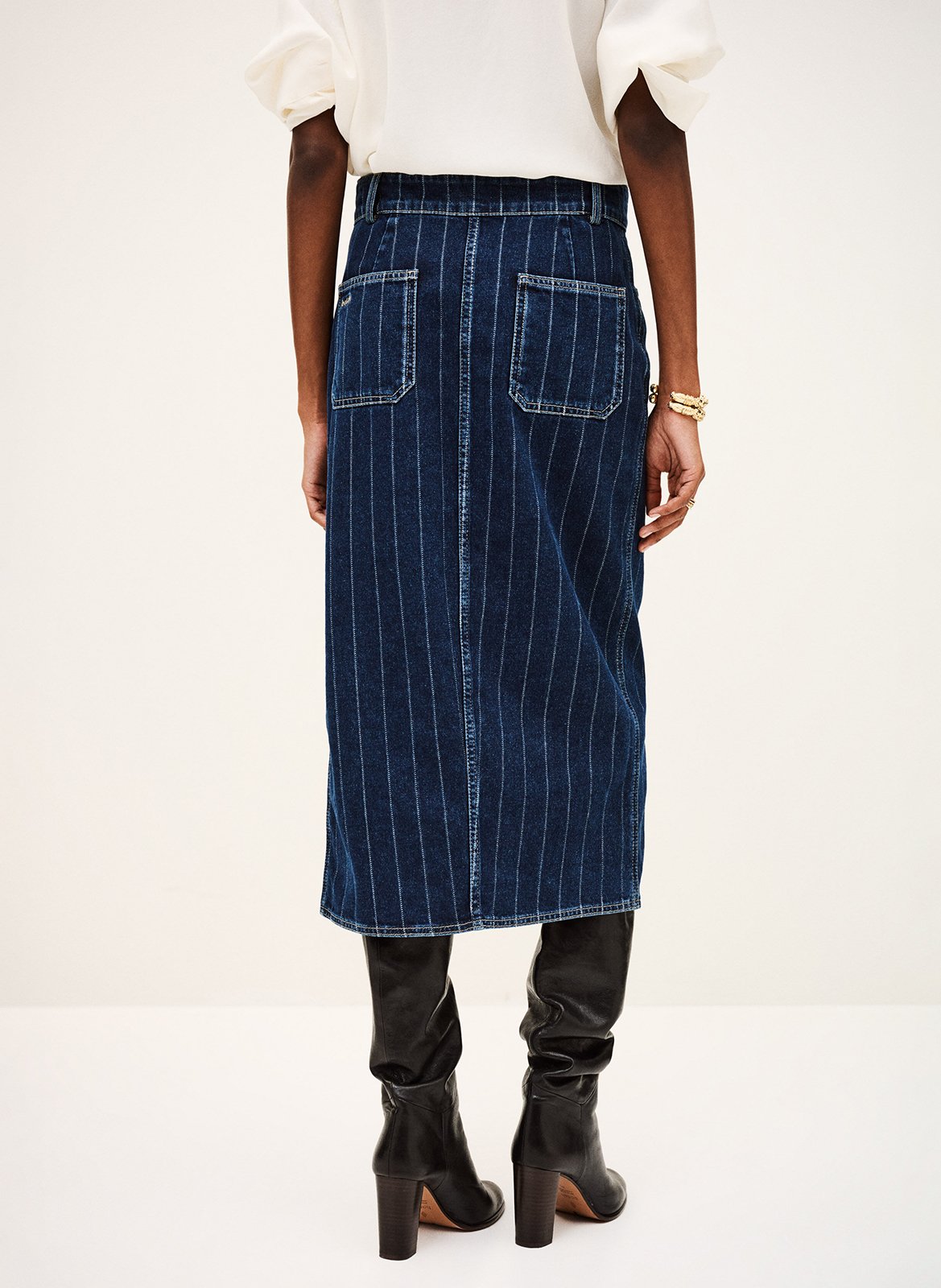 Jupe midi en coton rayé romy BA&SH Bleu