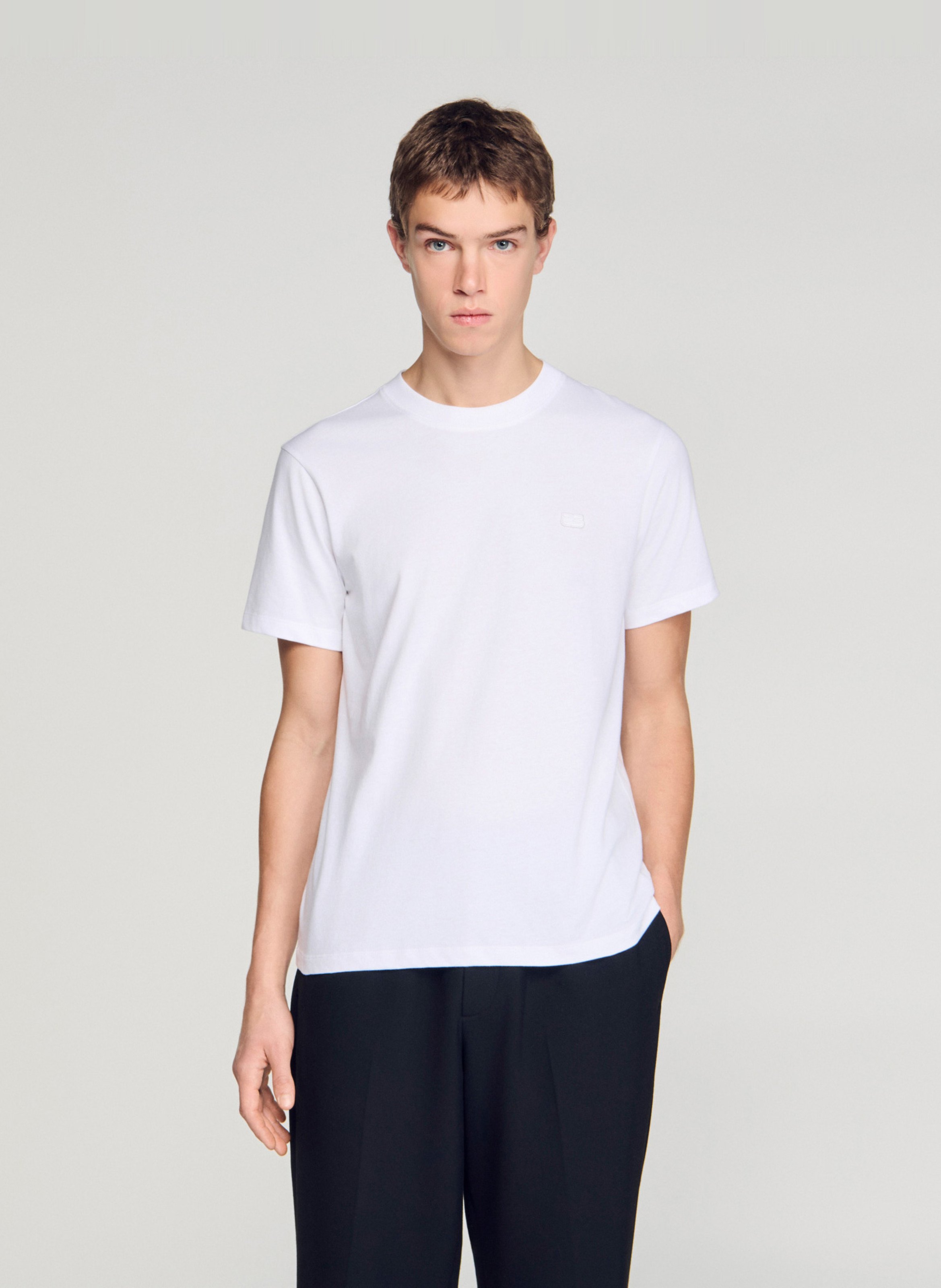 Tee-shirt droit col rond en coton SANDRO Blanc