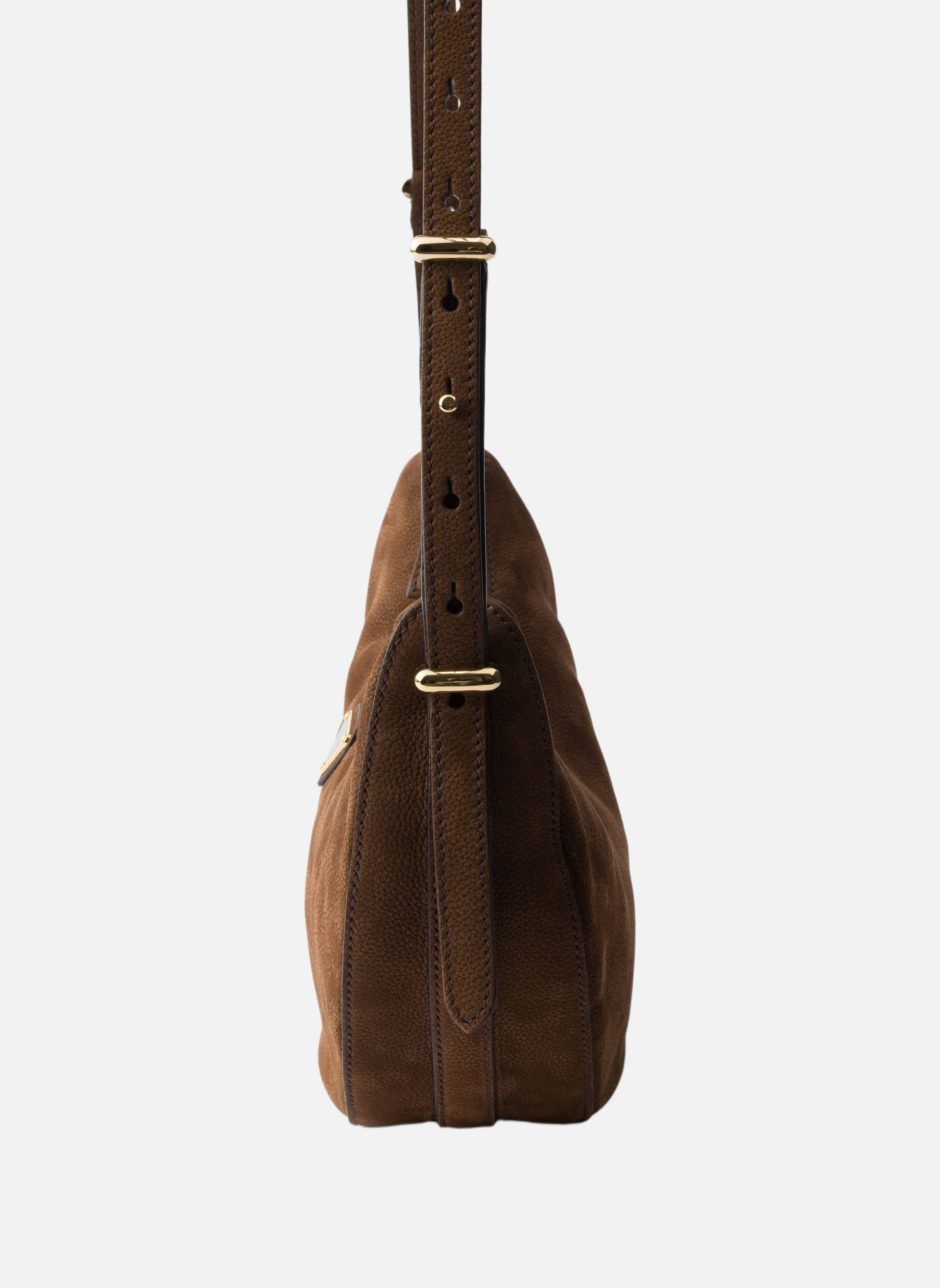 Petit sac prada arqué en cuir nubuck PRADA Marron