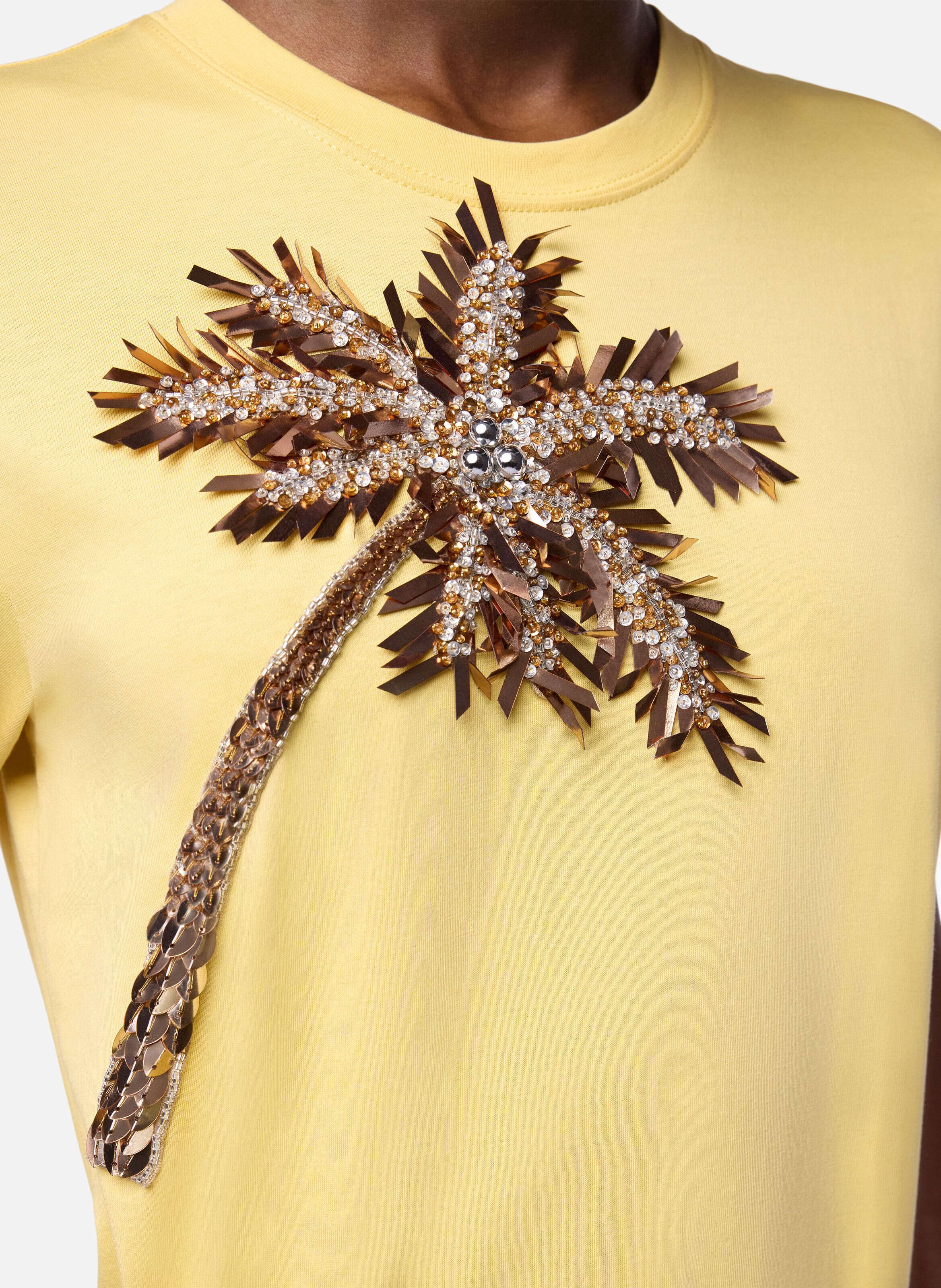 T-shirt en coton avec broderie en forme de palmier RABANNE Jaune
