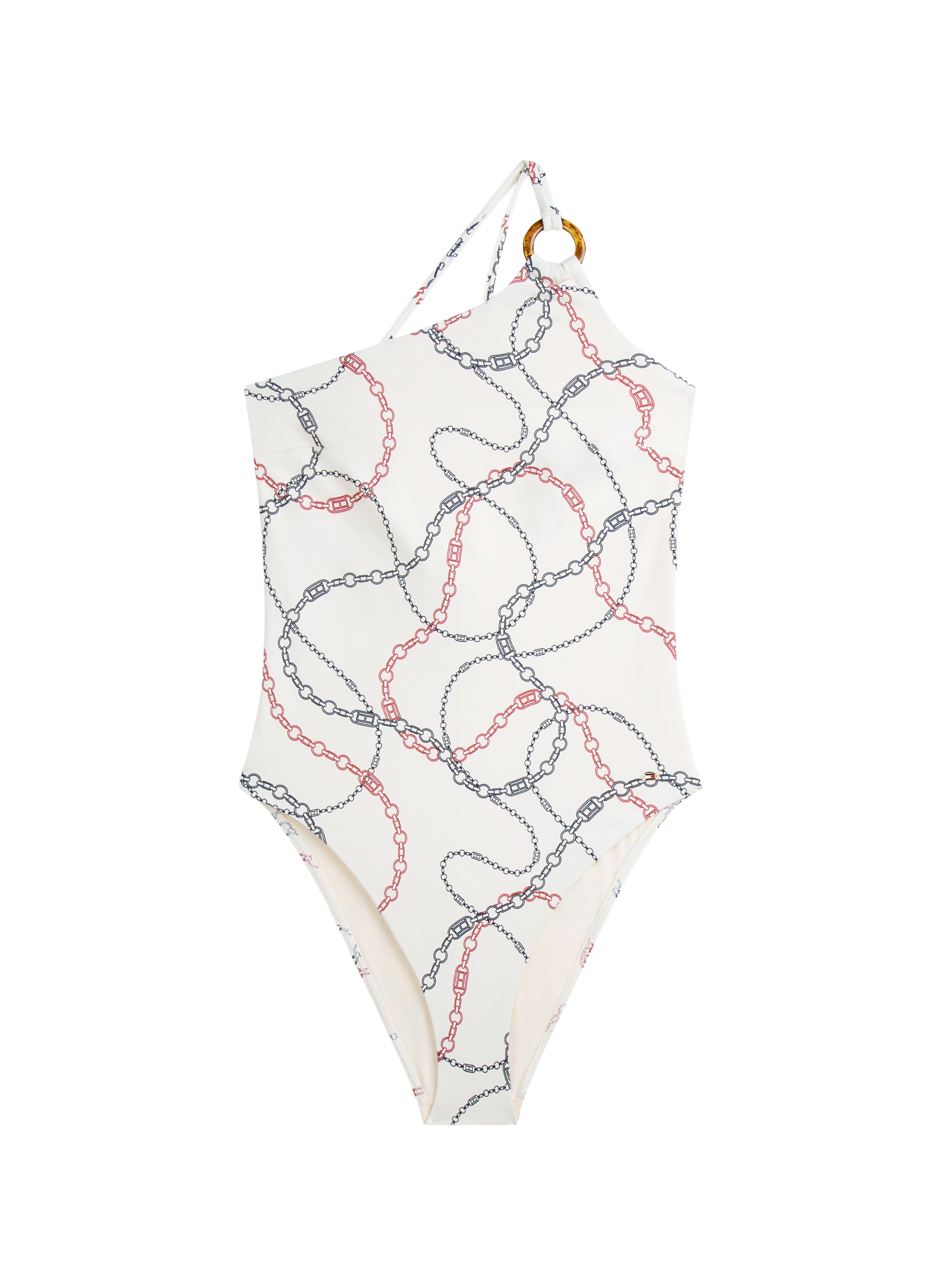 One-piece asymmetrical printed swimsuit TOMMY HILFIGER White