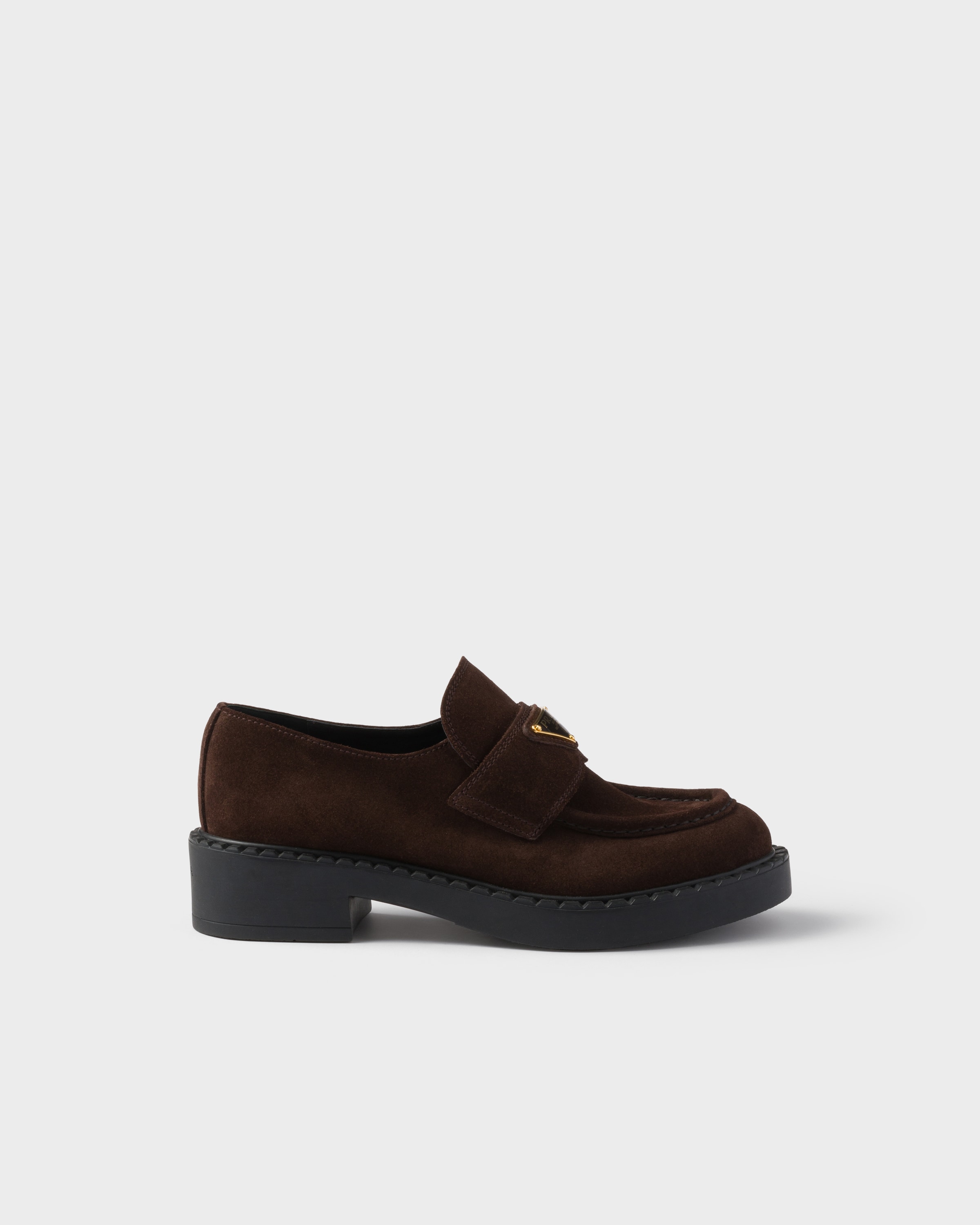 Mocassins en veau velours chocolat PRADA Marron
