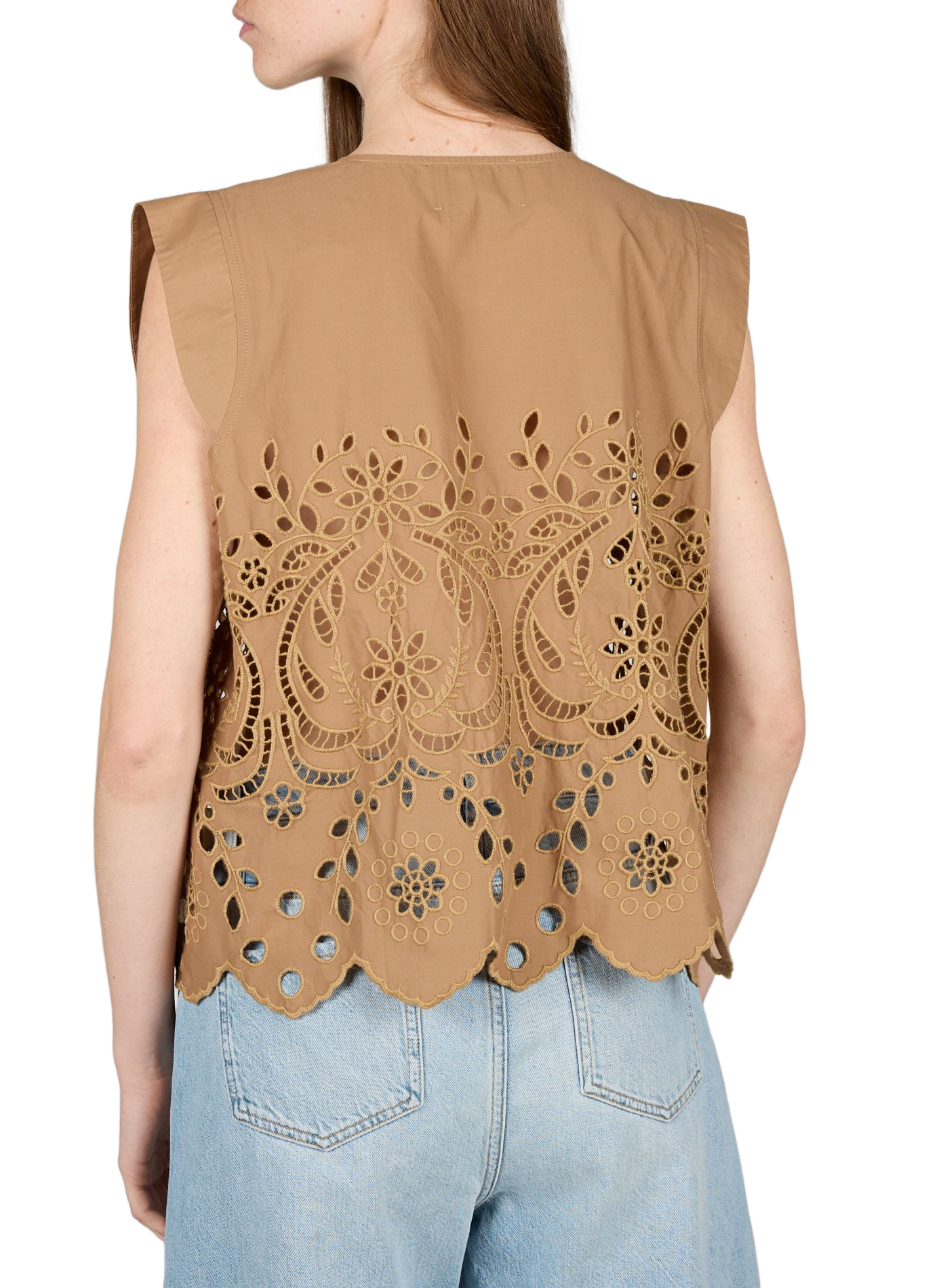 Top sans manches brodé en coton BERENICE Beige
