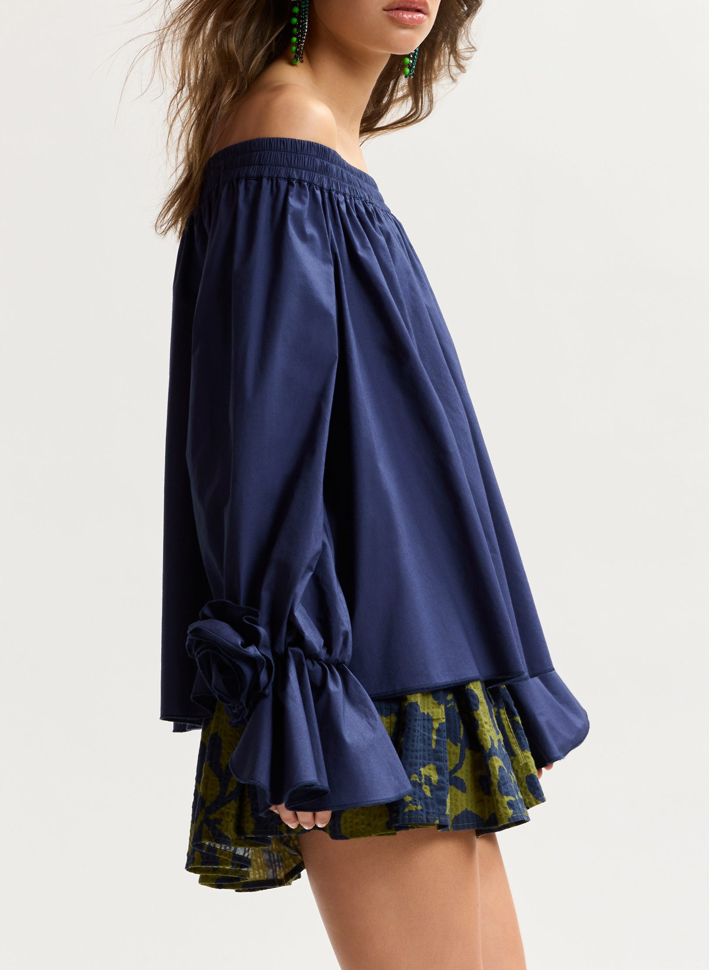 Top bardot ample à fleurs uni jofie ESSENTIEL ANTWERP Bleu