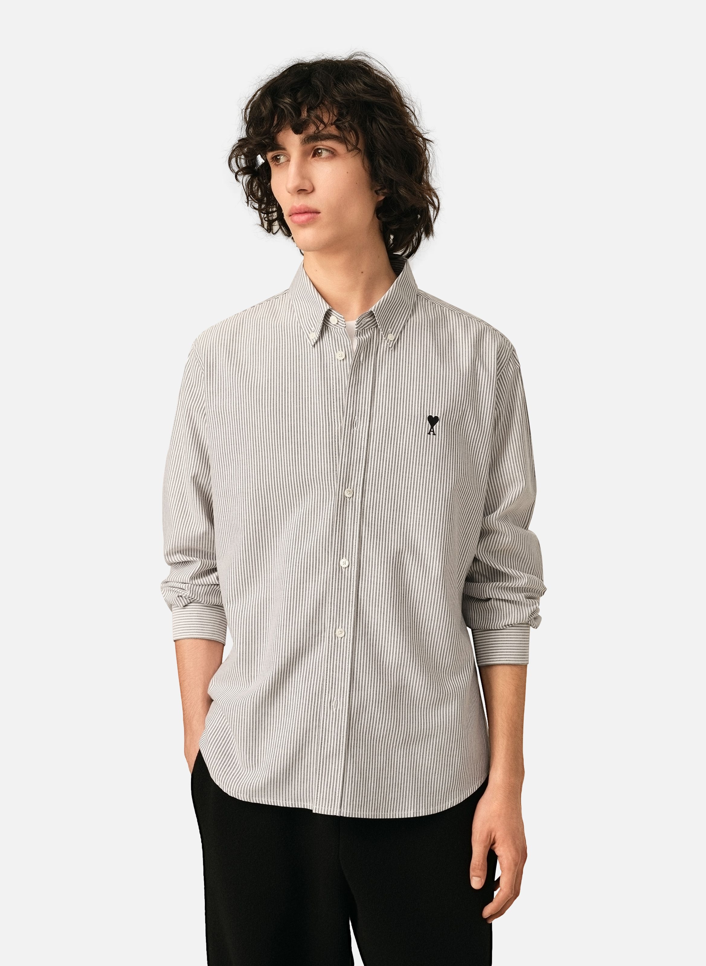 Chemise rayée unisexe en coton ami de coeur AMI PARIS Noir