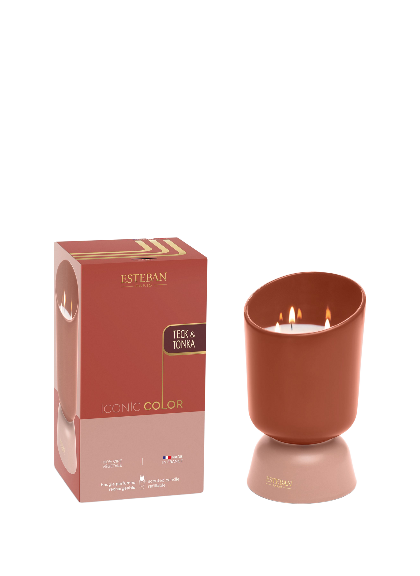 Rechargeable scented candle Teck & Tonka 700g ESTEBAN Brown