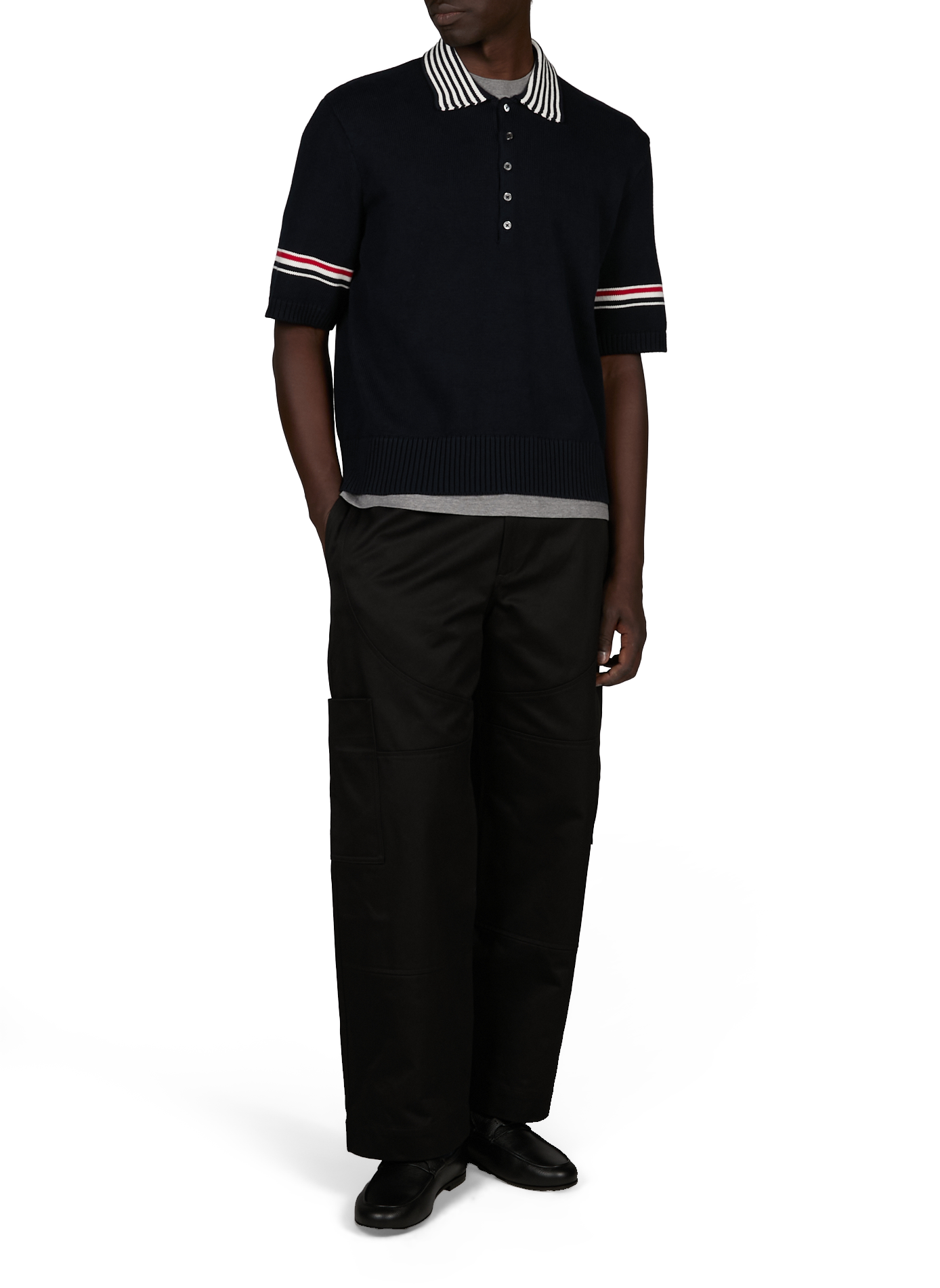 Polo met korte mouwen van gebreide stof THOM BROWNE Blauw