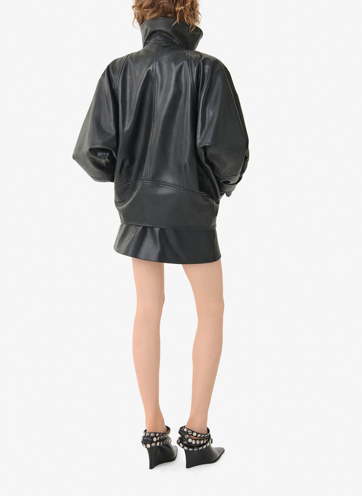 Oversized leren jas in robijnrood IRO Zwart