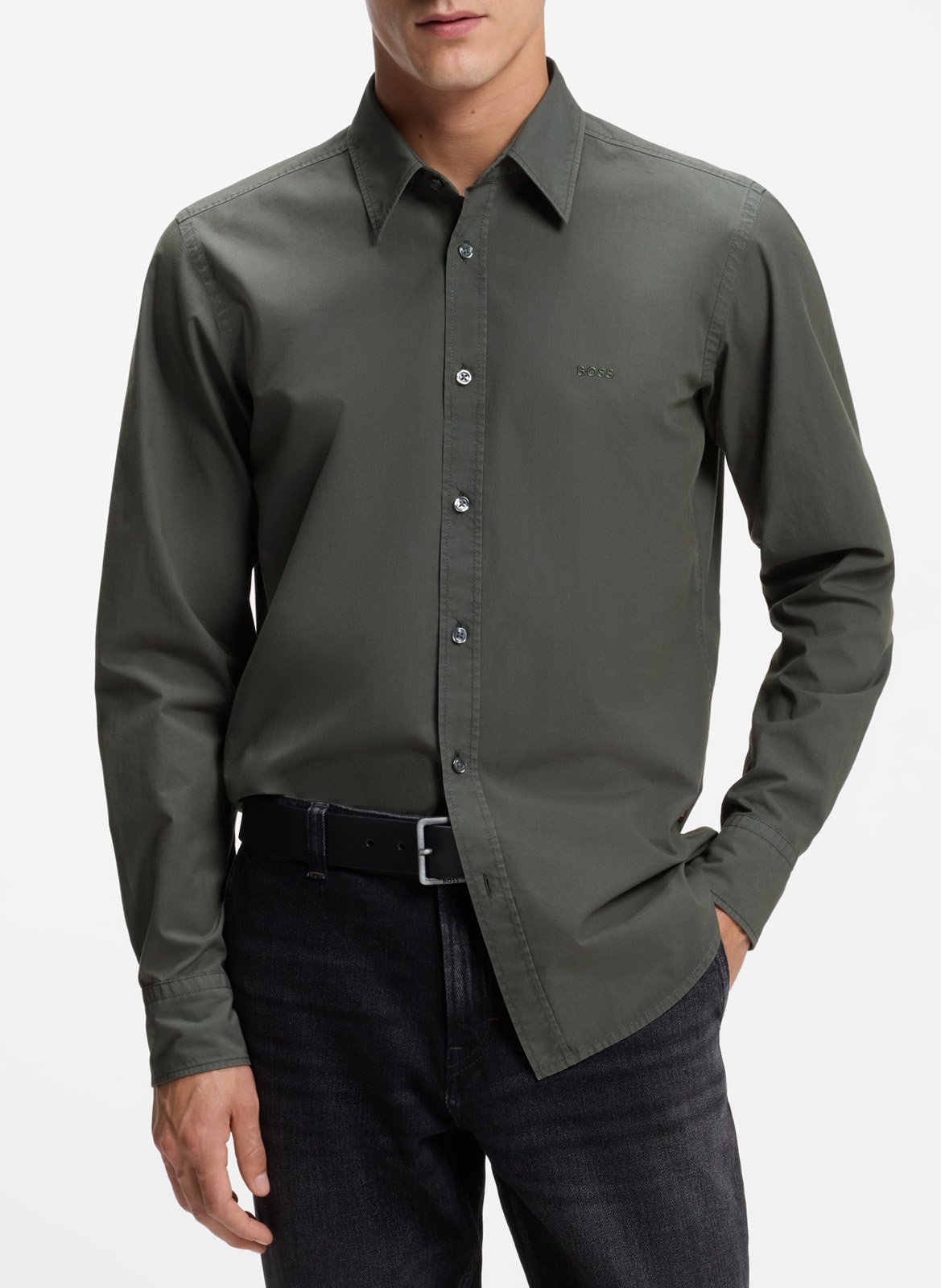 Chemise regular en coton BOSS Kaki